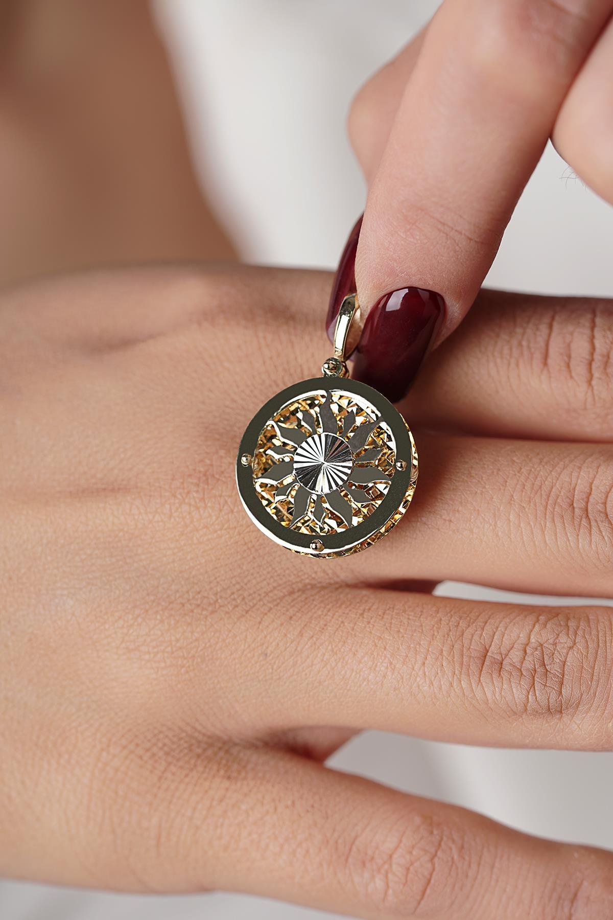 14 Ayar Altın 3 Boyutlu Güneş Kolye Ucu - Fiyonk Kuyumculuk