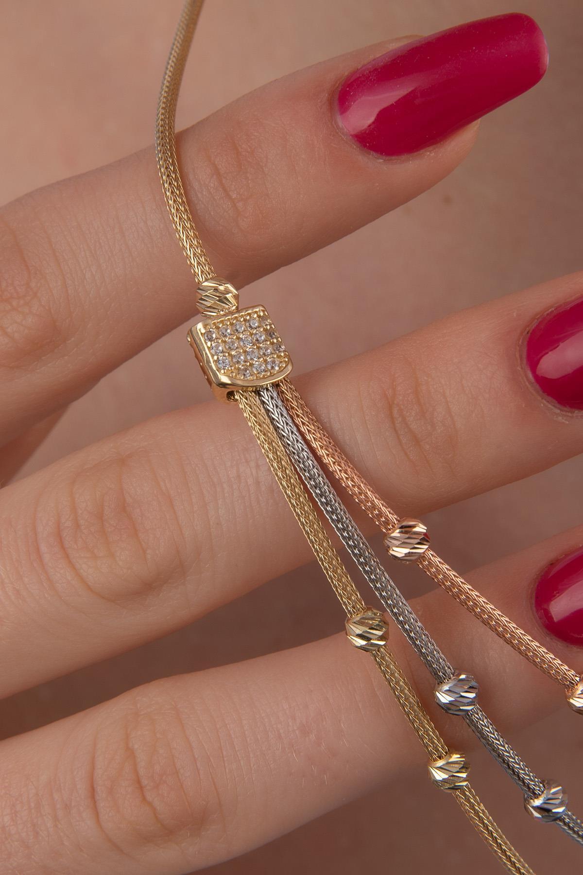 14 Ayar Altın 3 Sıralı Dorika Kolye - Fiyonk Kuyumculuk (1)