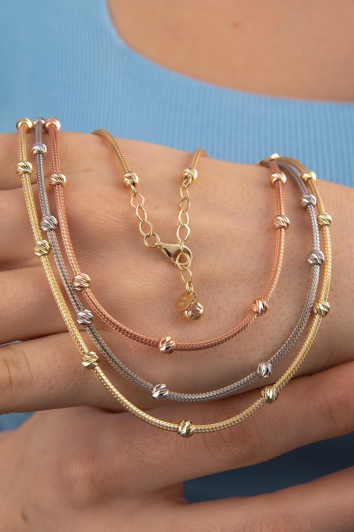 14 Ayar Altın 3 Sıralı Dorika Kolye - Fiyonk Kuyumculuk (1)