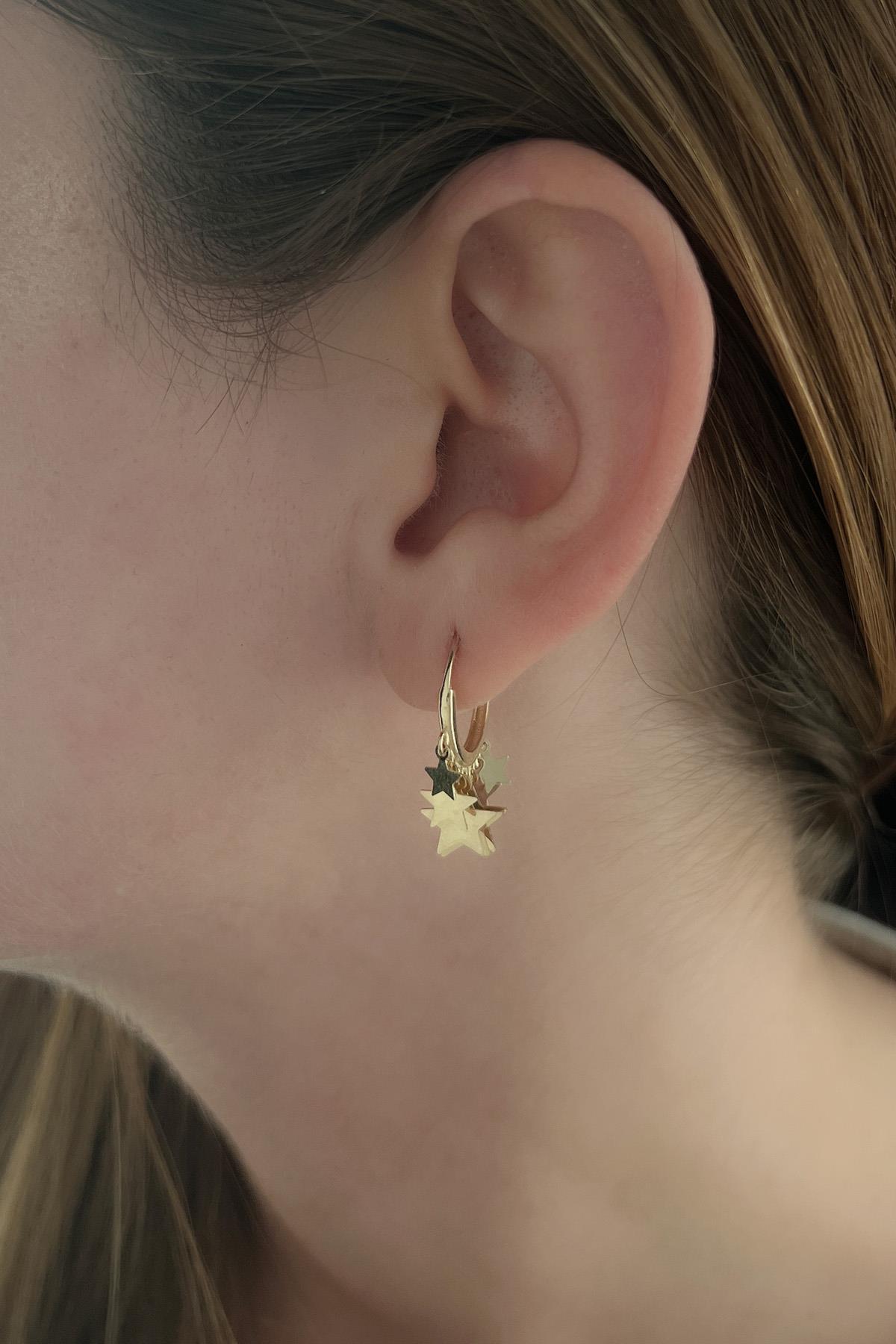 14 Ayar Altın 7 Yıldız Sıralı Halka Küpe - Fiyonk Kuyumculuk