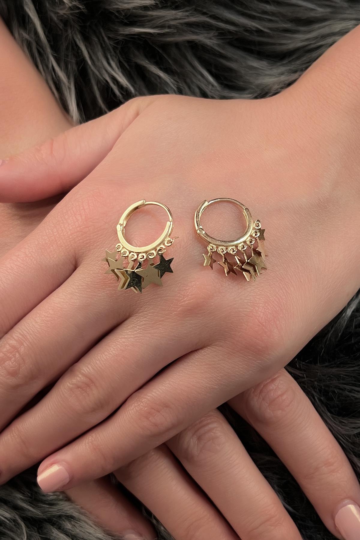 14 Ayar Altın 7 Yıldız Sıralı Halka Küpe - Fiyonk Kuyumculuk (1)