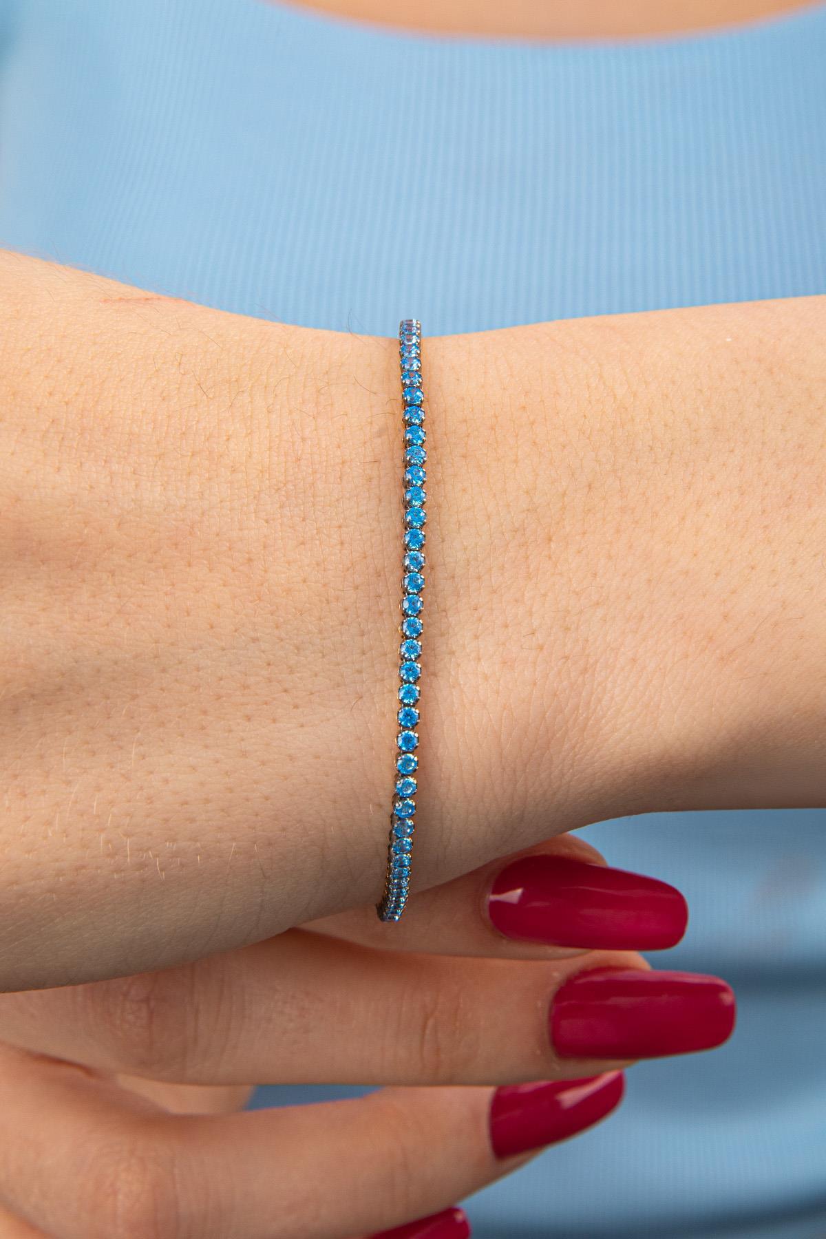 14 Ayar Altın Akuamarin Taşlı İnce Su Yolu Bileklik - Fiyonk Kuyumculuk