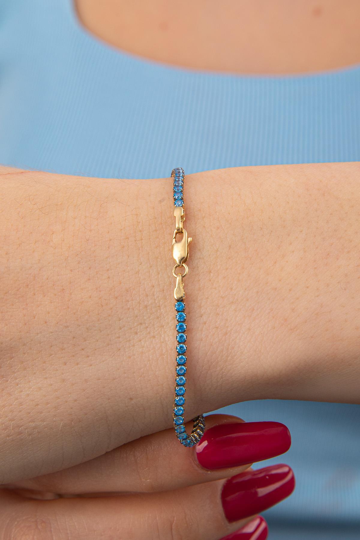 14 Ayar Altın Akuamarin Taşlı İnce Su Yolu Bileklik - Fiyonk Kuyumculuk (1)