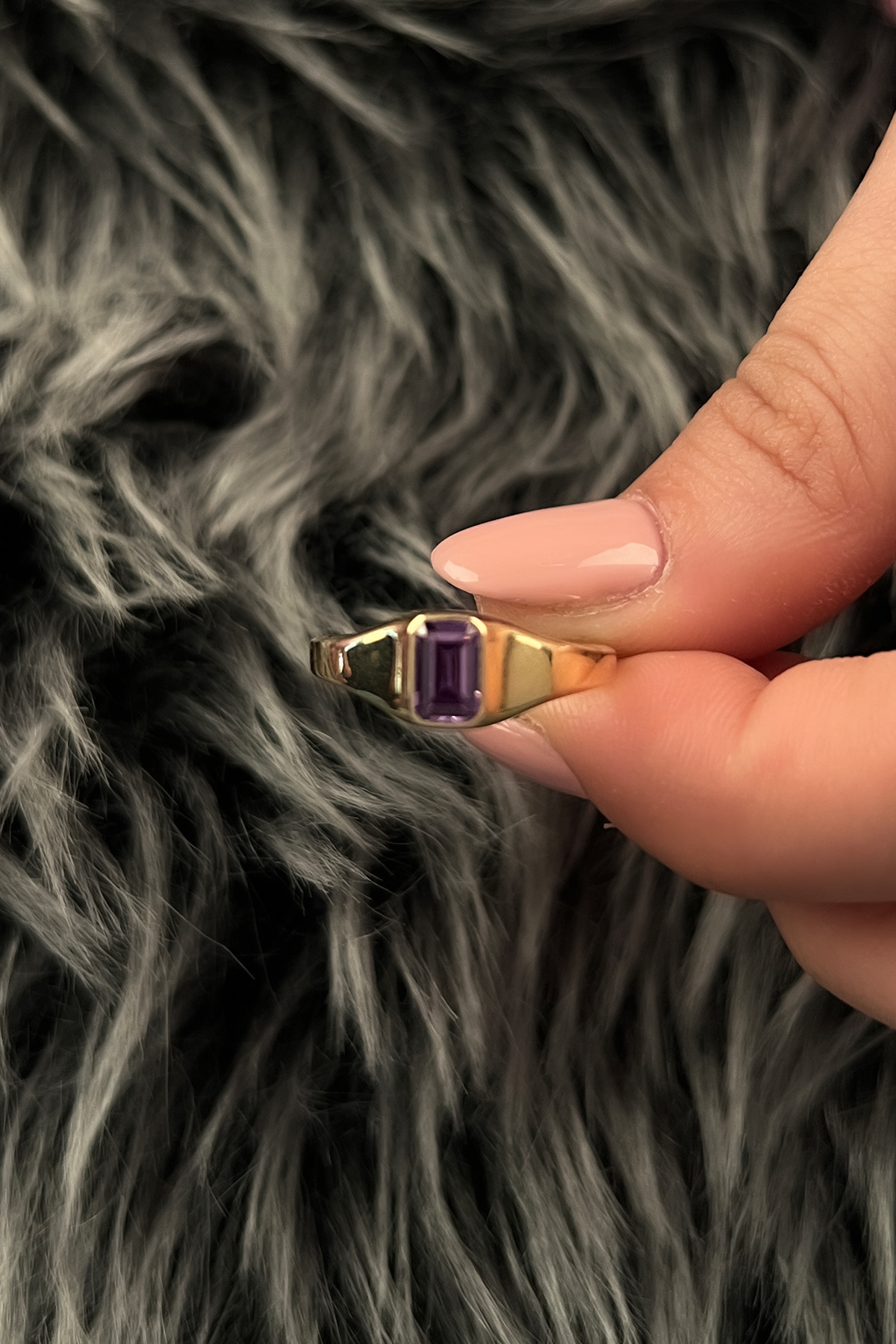 14 Ayar Altın Ametist Taşlı Baget Yüzük - Fiyonk Kuyumculuk (1)