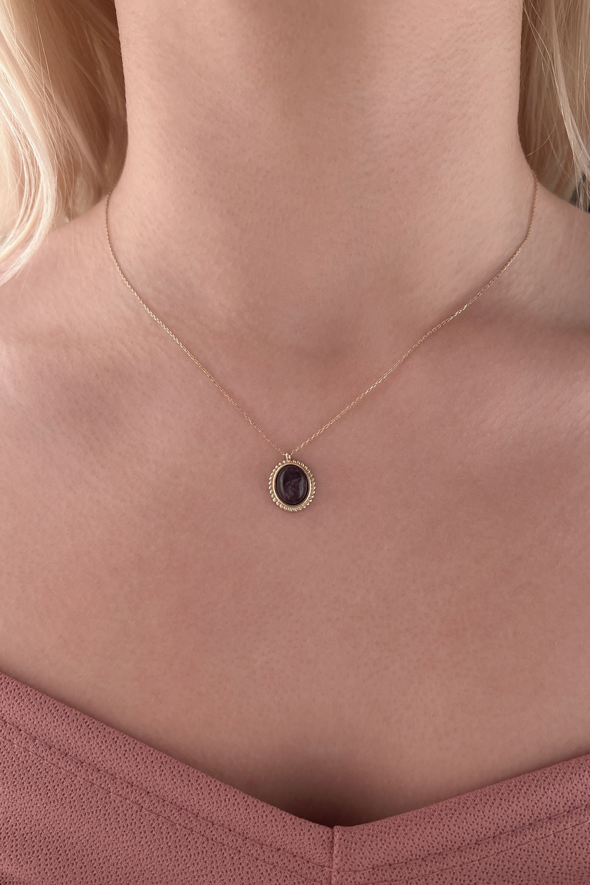 14 Ayar Altın Ametist Taşlı Kolye - Fiyonk Kuyumculuk (1)