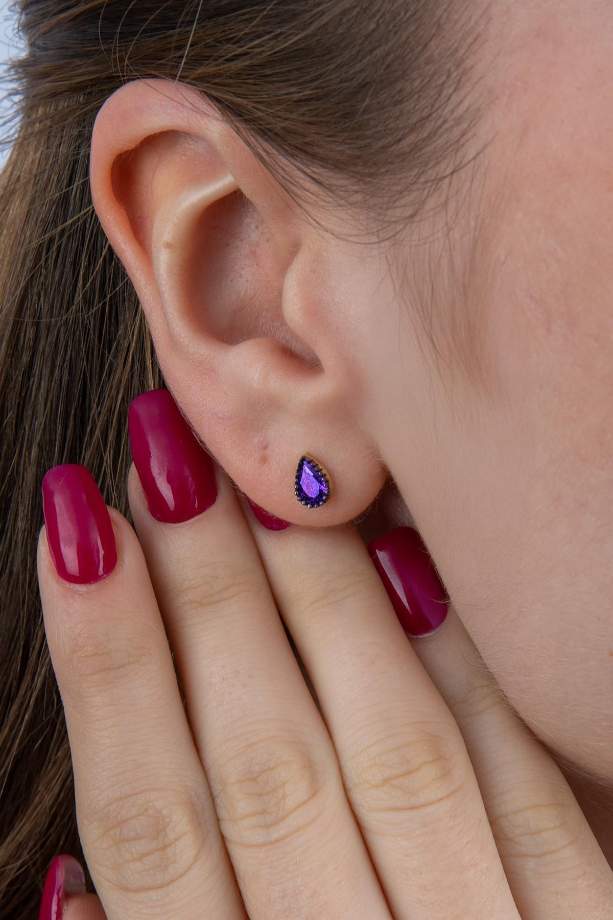 14 Ayar Altın Ametist Taşlı Küpe - Fiyonk Kuyumculuk (1)