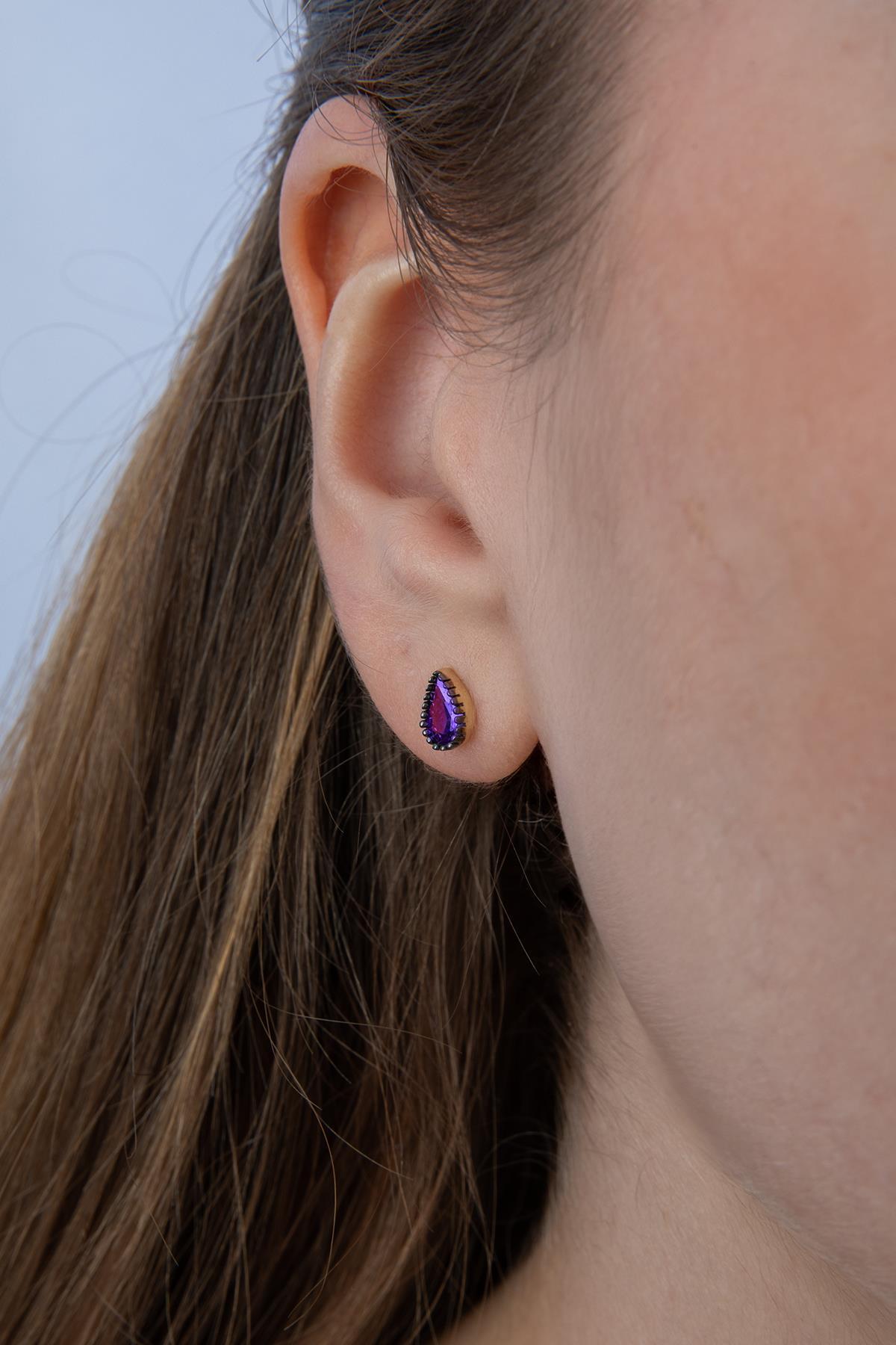 14 Ayar Altın Ametist Taşlı Küpe - Fiyonk Kuyumculuk (1)