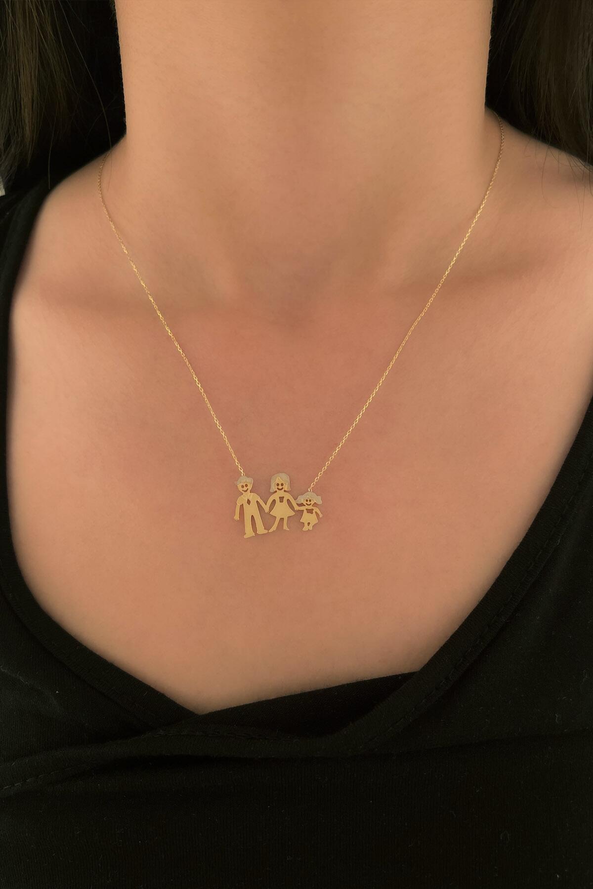 14 Ayar Altın Anne Baba Ve Kız Çocuk Kolye - Fiyonk Kuyumculuk (1)