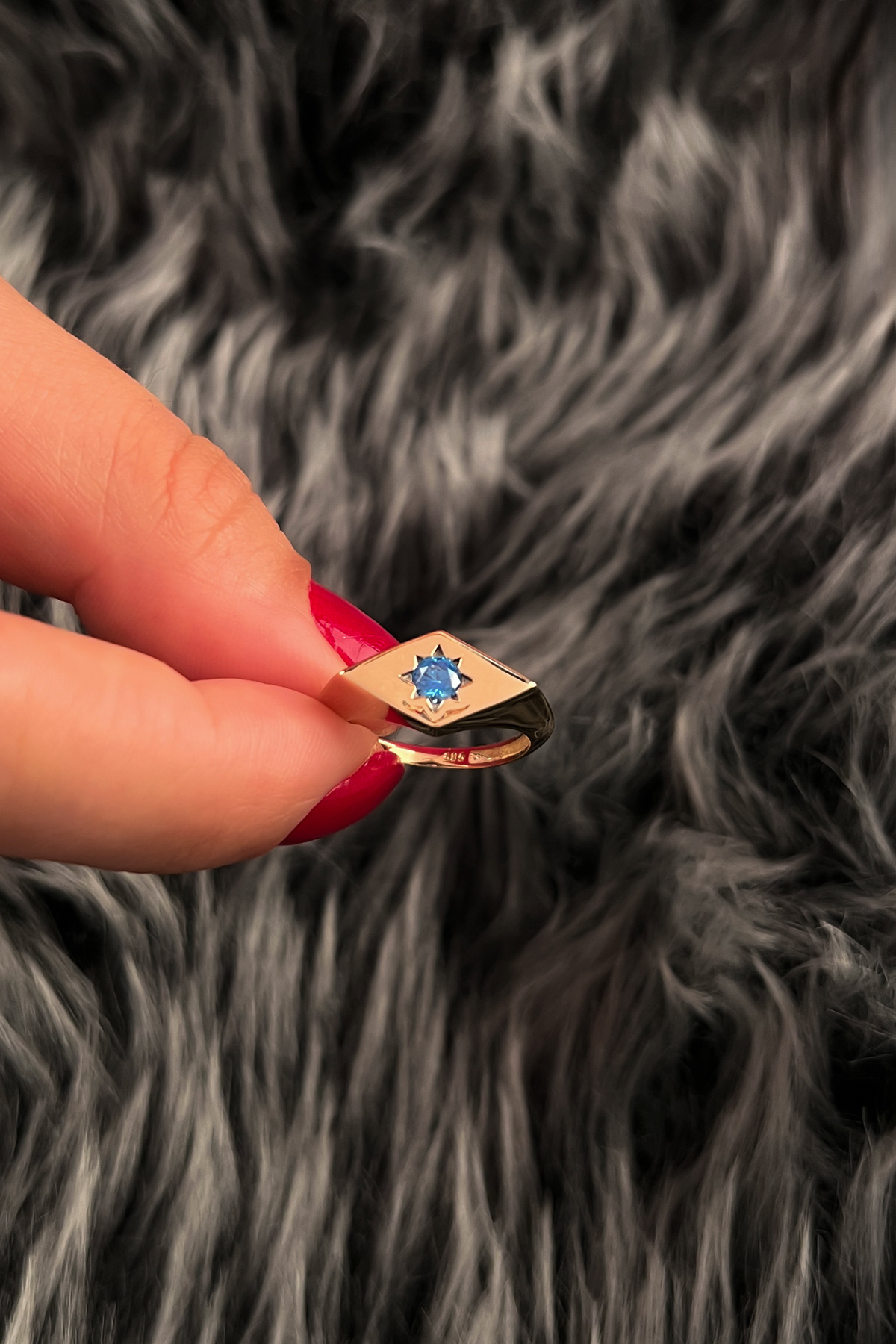 14 Ayar Altın Aquamarine Taş Detaylı Dörtgen Yüzük - Fiyonk Kuyumculuk (1)