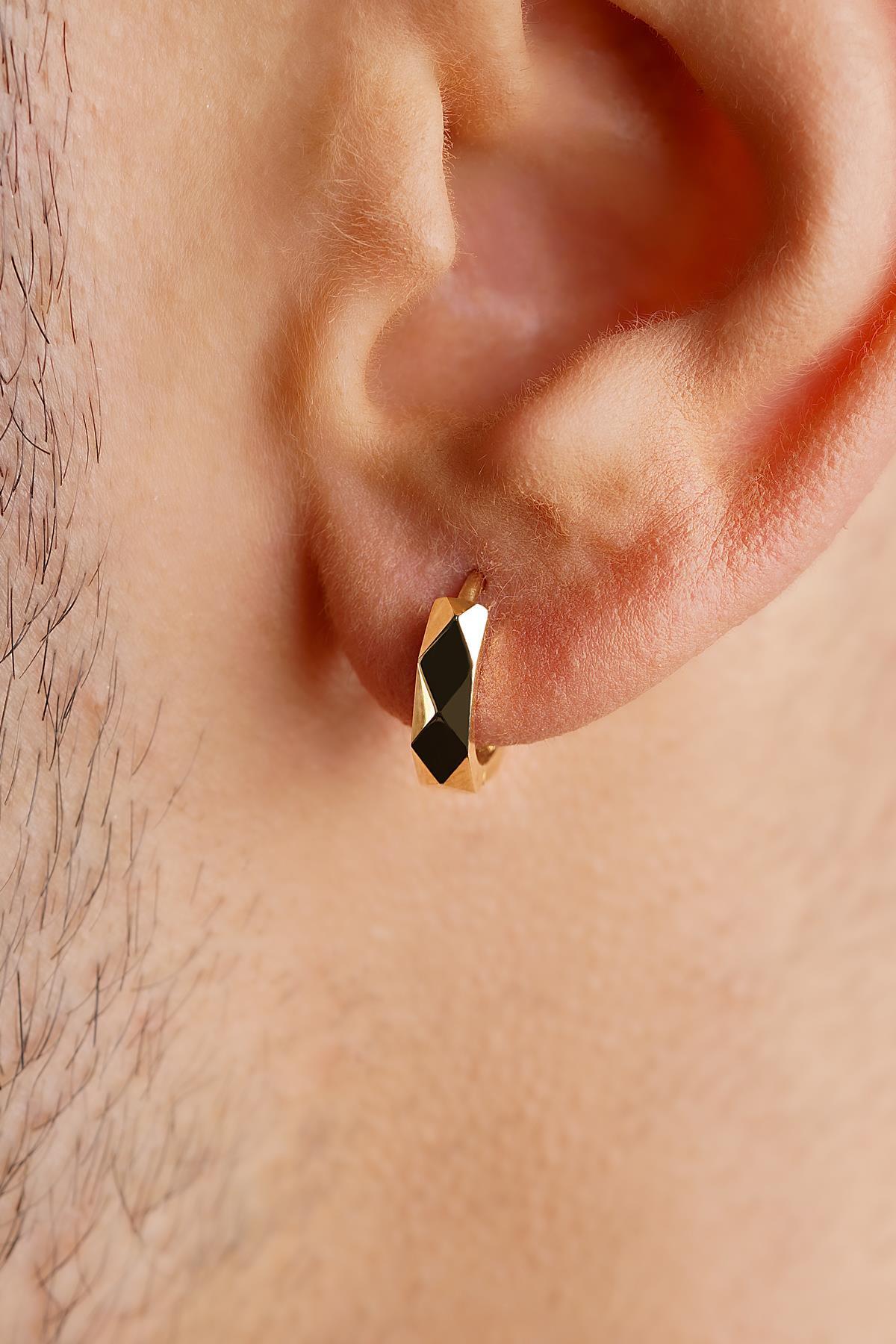 14 Ayar Altın Asimetrik Kesim Halka Küpe Erkek - Fiyonk Kuyumculuk (1)