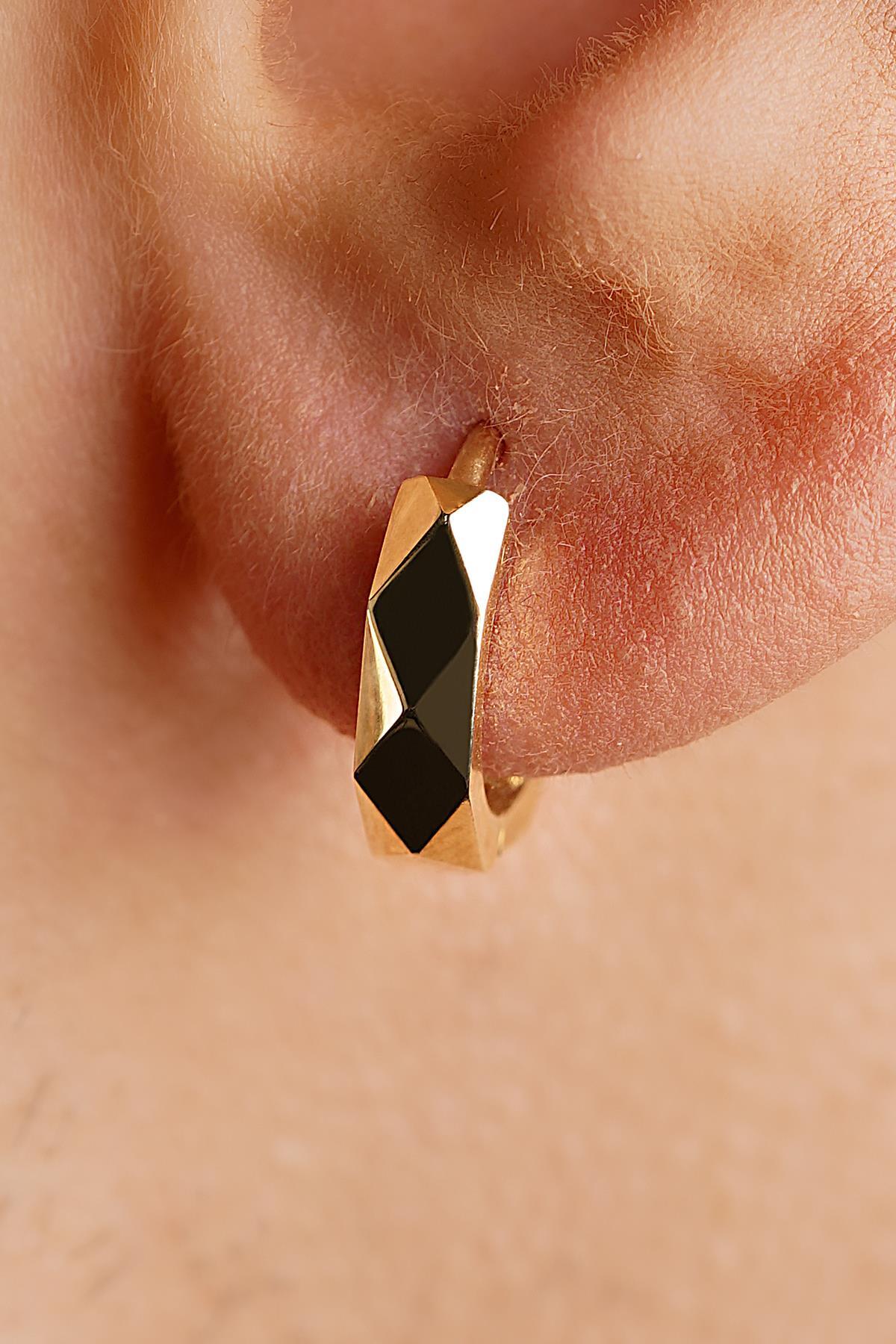 14 Ayar Altın Asimetrik Kesim Halka Küpe Erkek - Fiyonk Kuyumculuk (1)