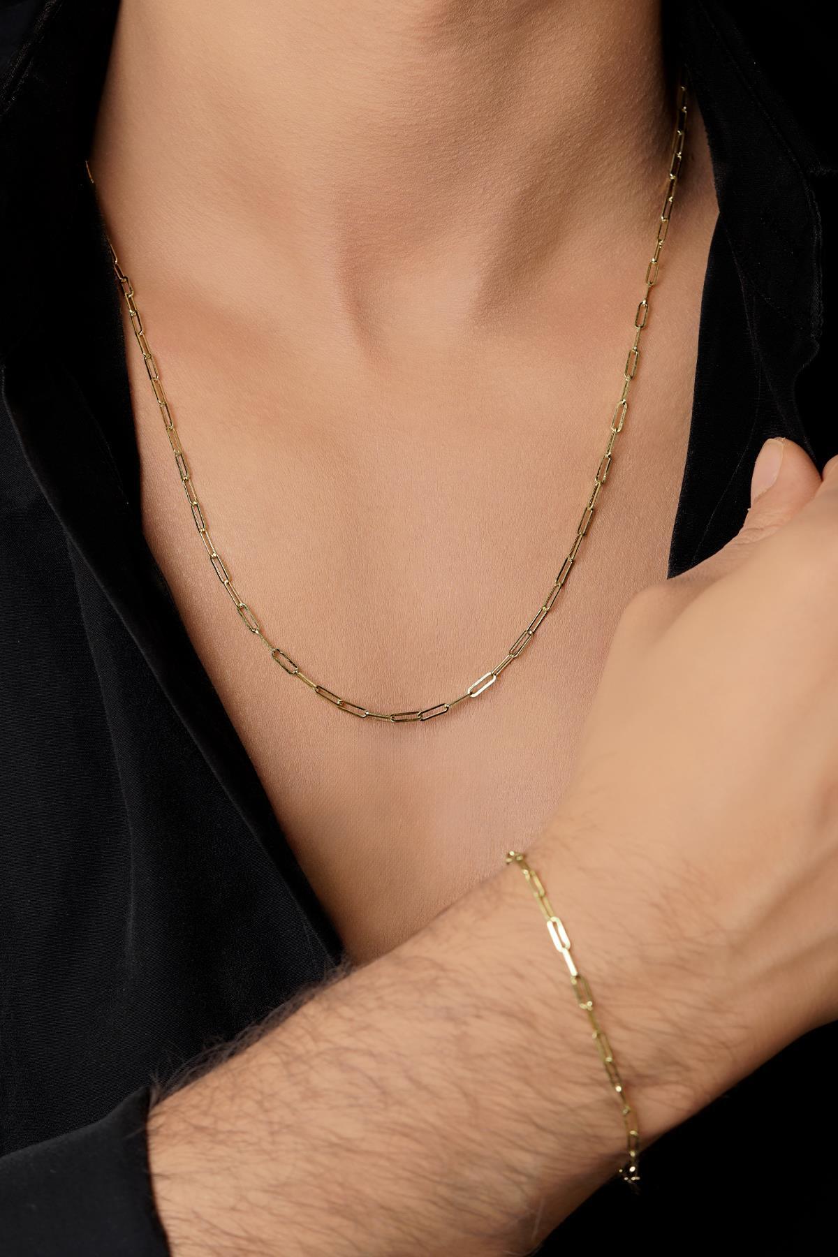 14 Ayar Altın Ataç Zincir Erkek Set - Fiyonk Kuyumculuk