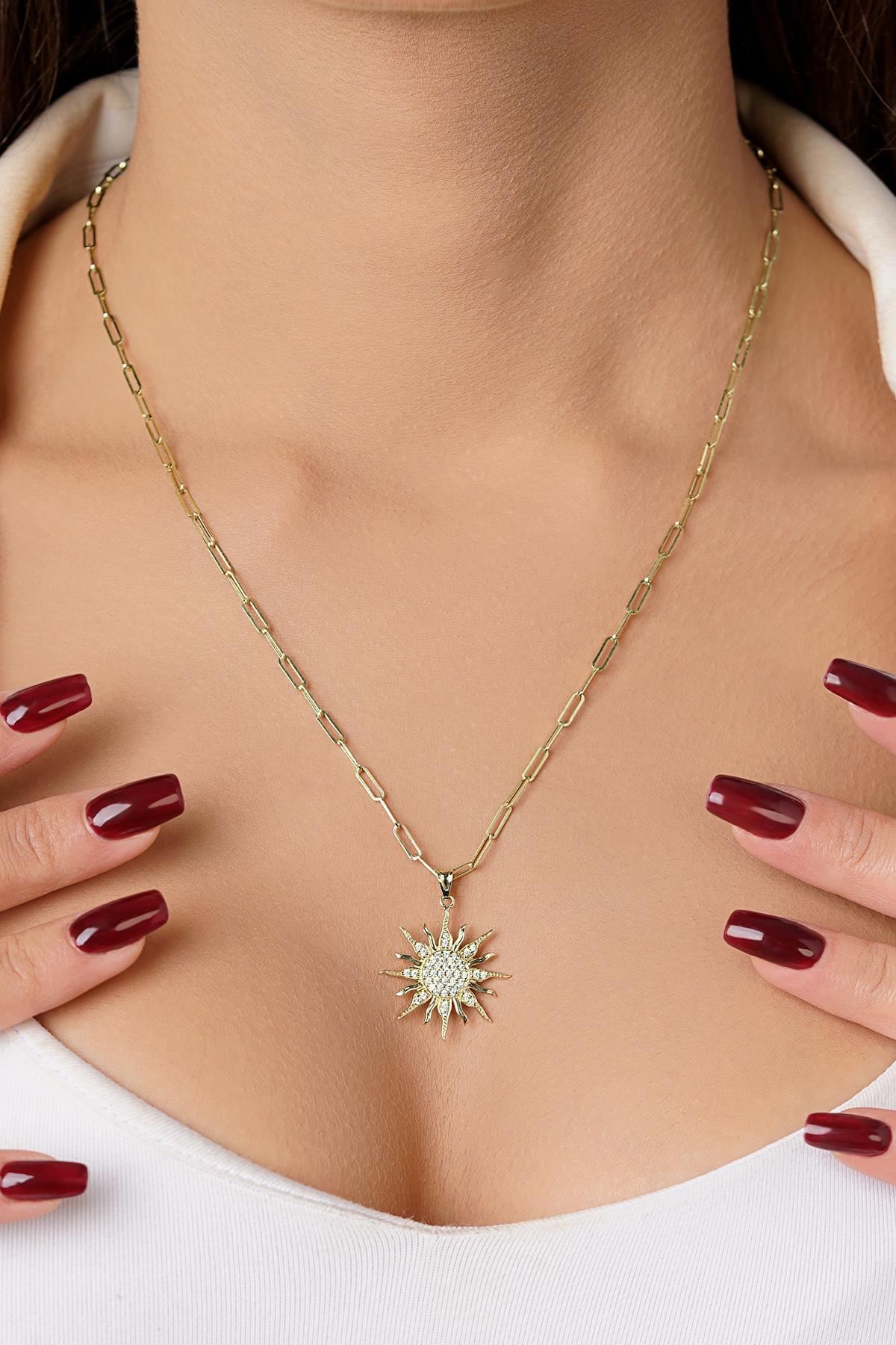 14 Ayar Altın Ataç Zincirde Güneş Kolye - Fiyonk Kuyumculuk (1)