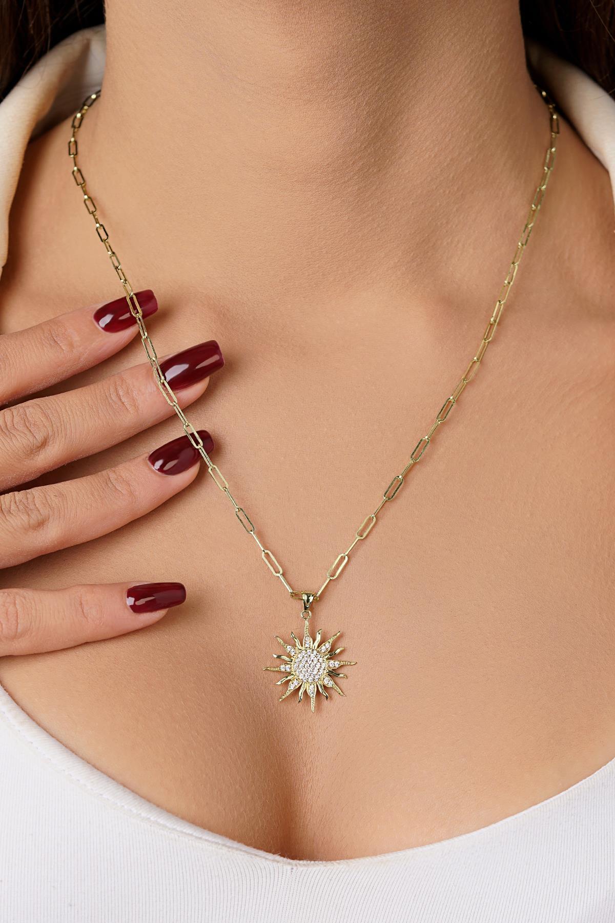 14 Ayar Altın Ataç Zincirde Güneş Kolye - Fiyonk Kuyumculuk (1)