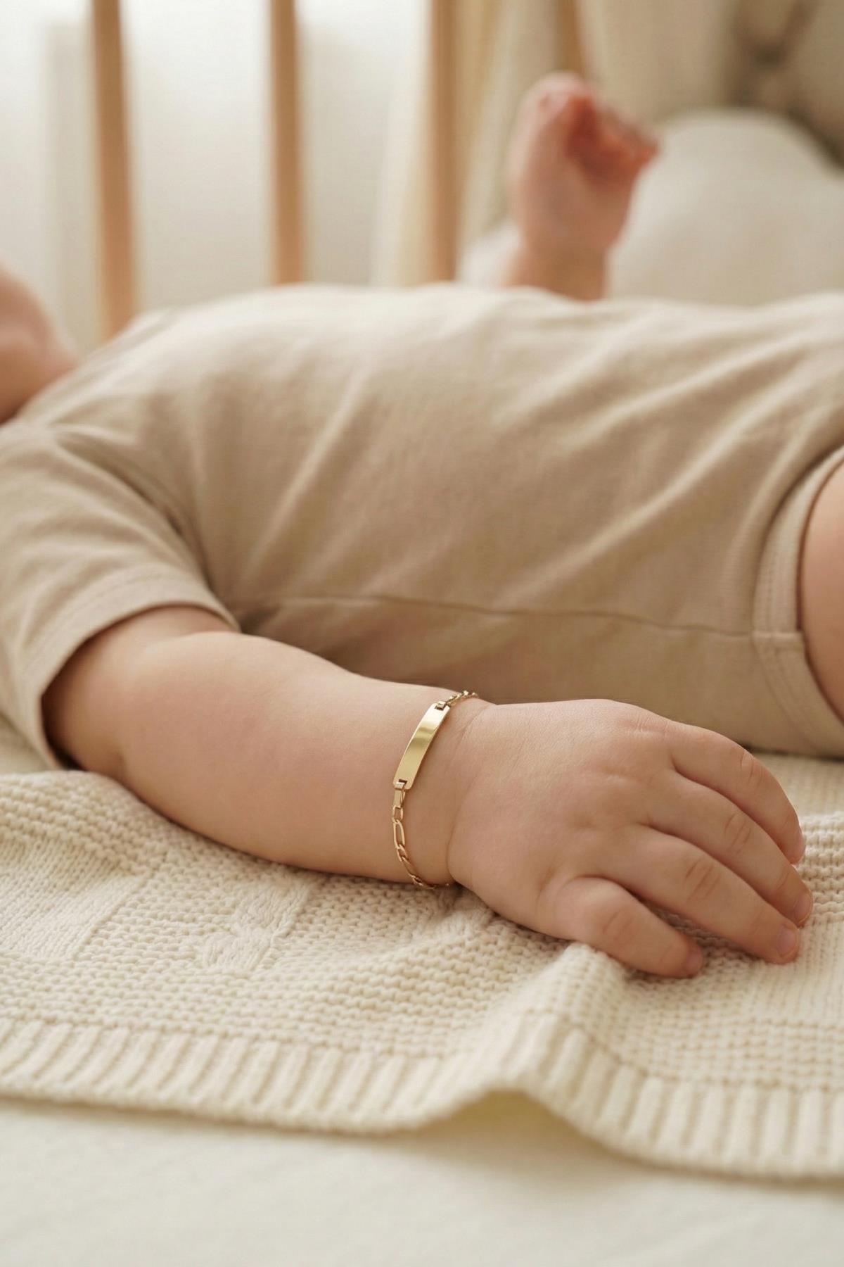 14 Ayar Altın Ataç Zincirli Dikdörtgen Plaka Bebek Çocuk Künyesi - Fiyonk Kuyumculuk (1)