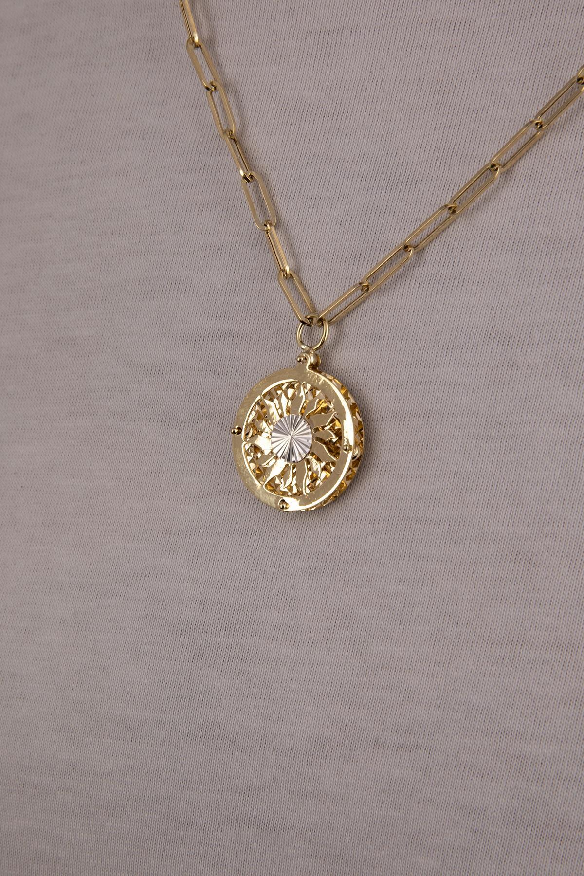 14 Ayar Altın Ataç Zincirli Güneş Uçlu Erkek Kolye - Fiyonk Kuyumculuk (1)