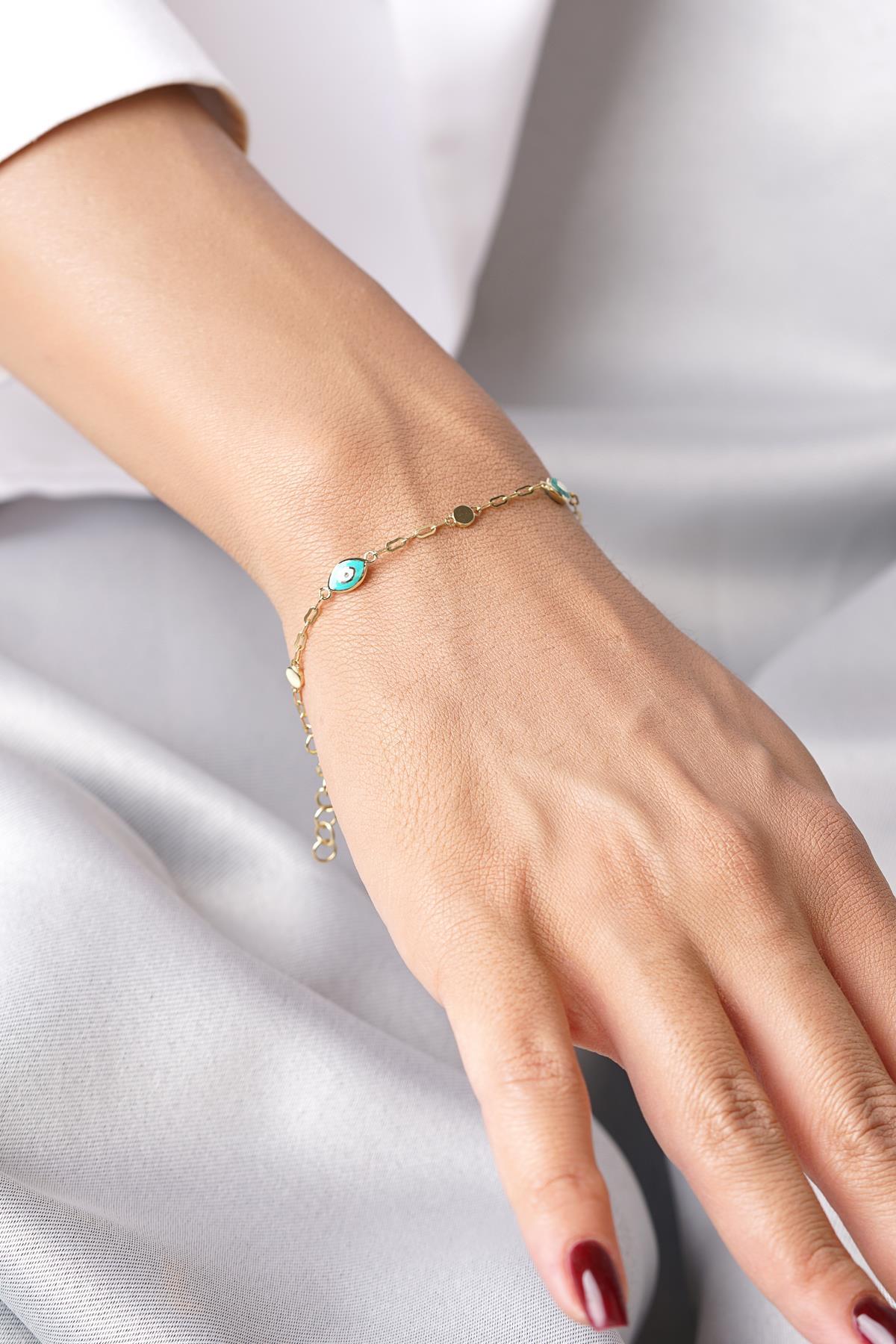 14 Ayar Altın Ataç Zincirli Nazarlık Bileklik - Fiyonk Kuyumculuk (1)