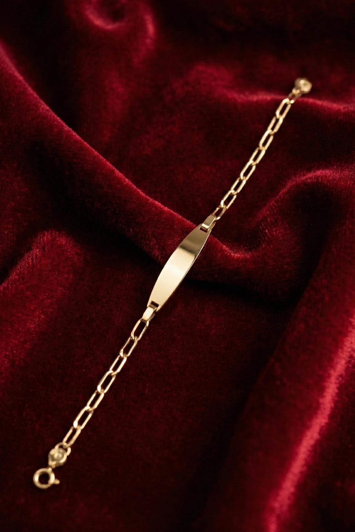 14 Ayar Altın Ataç Zincirli Oval Plaka Bebek Çocuk Künyesi - Fiyonk Kuyumculuk (1)