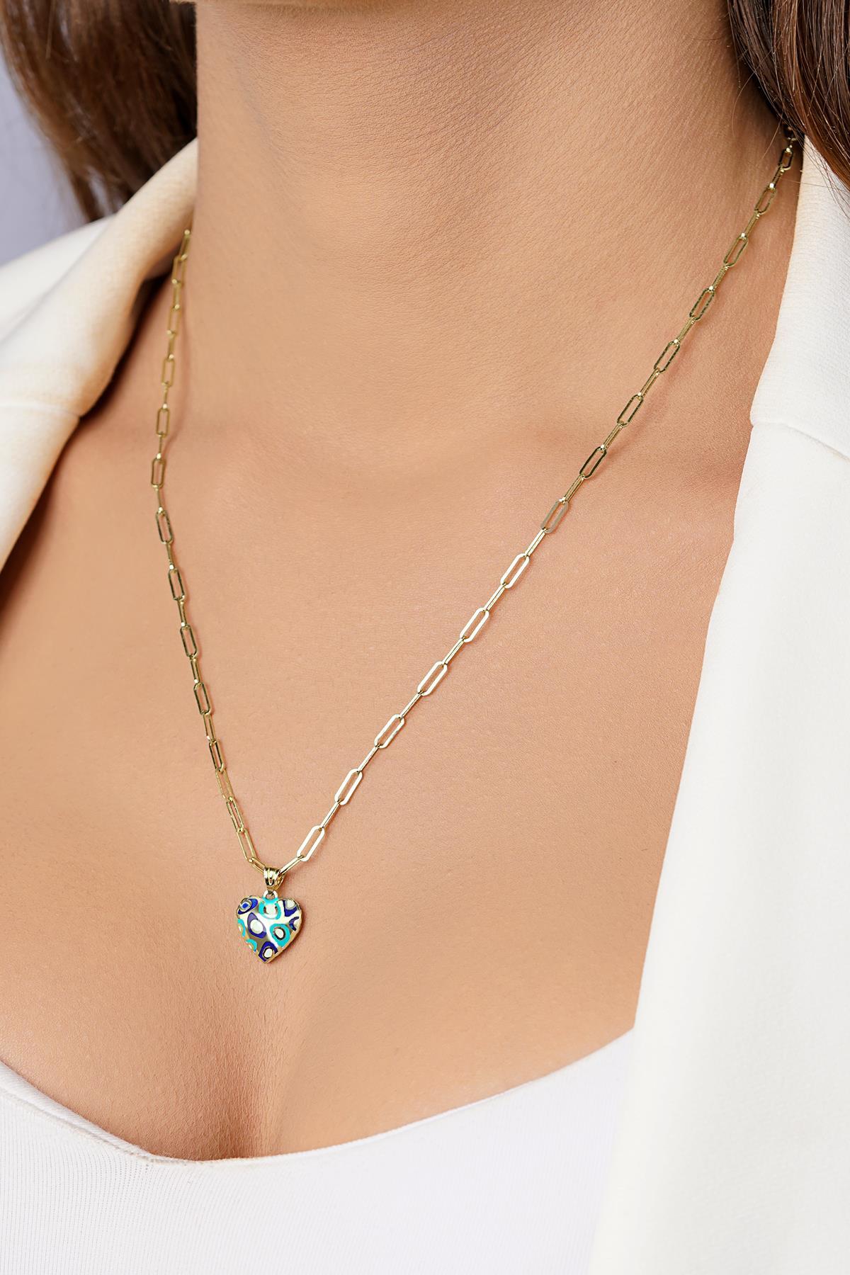14 Ayar Altın Ataç Zincirli Renkli Kalp Kolye - Fiyonk Kuyumculuk (1)