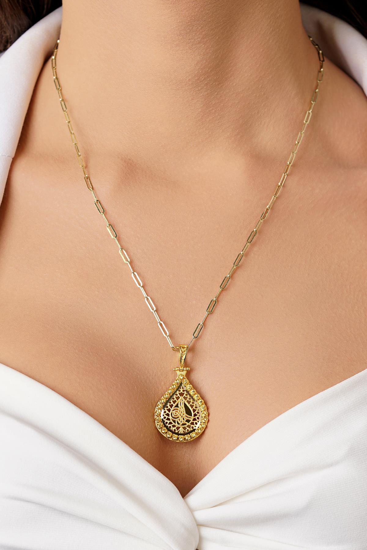 14 Ayar Altın Ataç Zincirli Tuğra Uçlu Kolye - Fiyonk Kuyumculuk