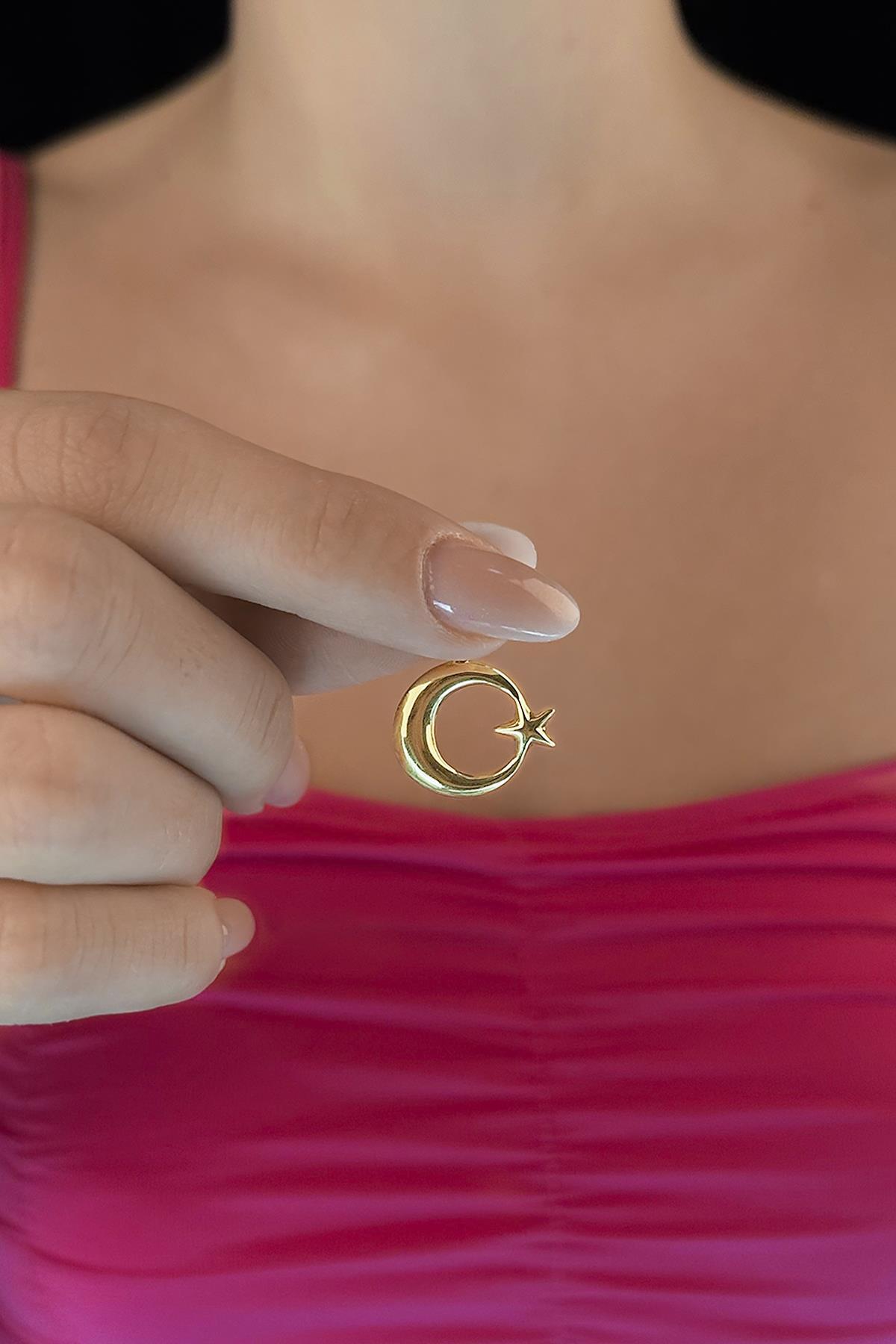 14 Ayar Altın Ay Yıldız Kolye Ucu