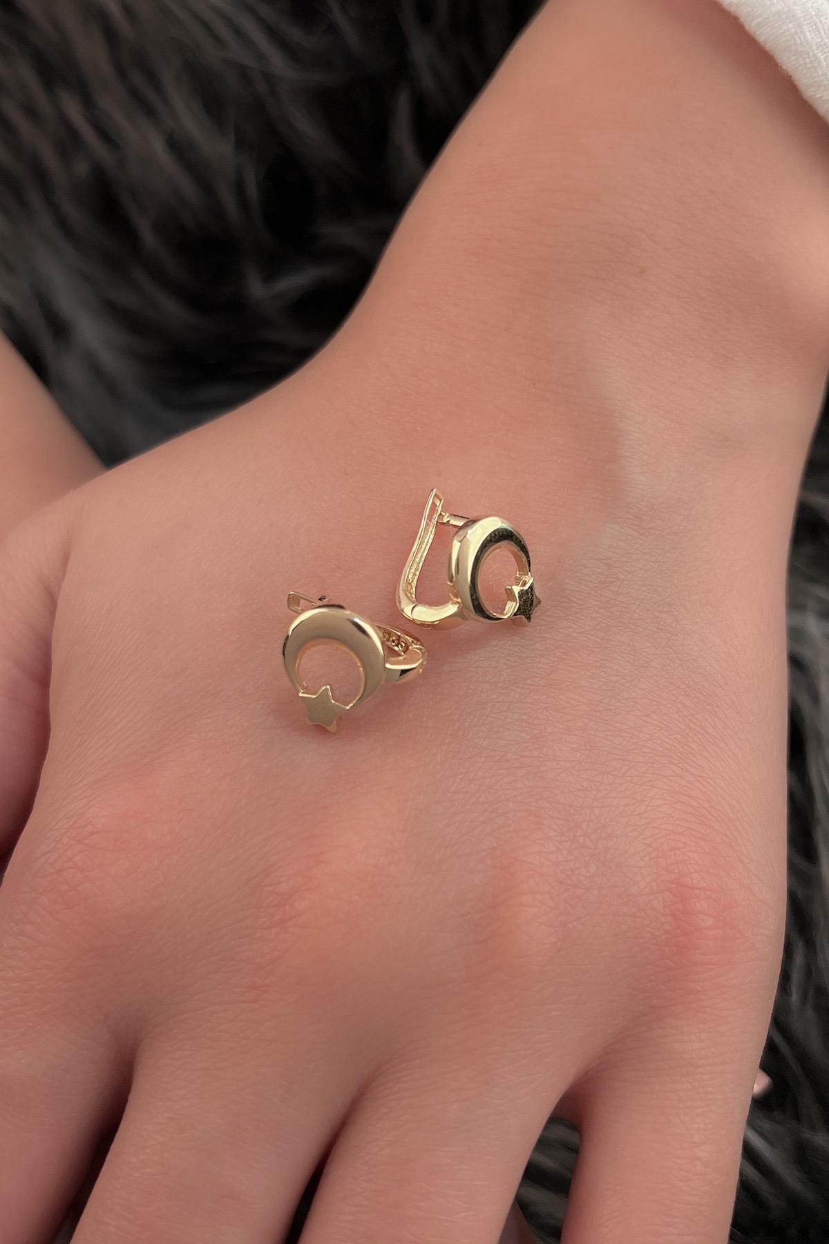 14 Ayar Altın Ay Yıldız Küpe - Fiyonk Kuyumculuk (1)