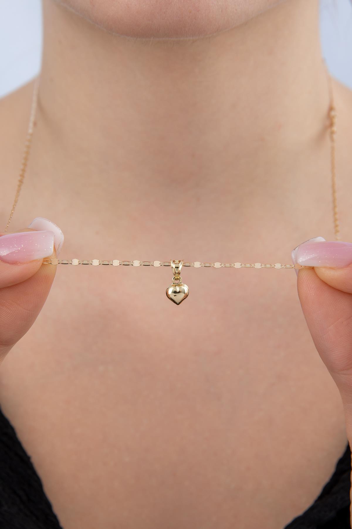 14 Ayar Altın Aynalı Valentino Zincir Kalp Kolye - Fiyonk Kuyumculuk (1)