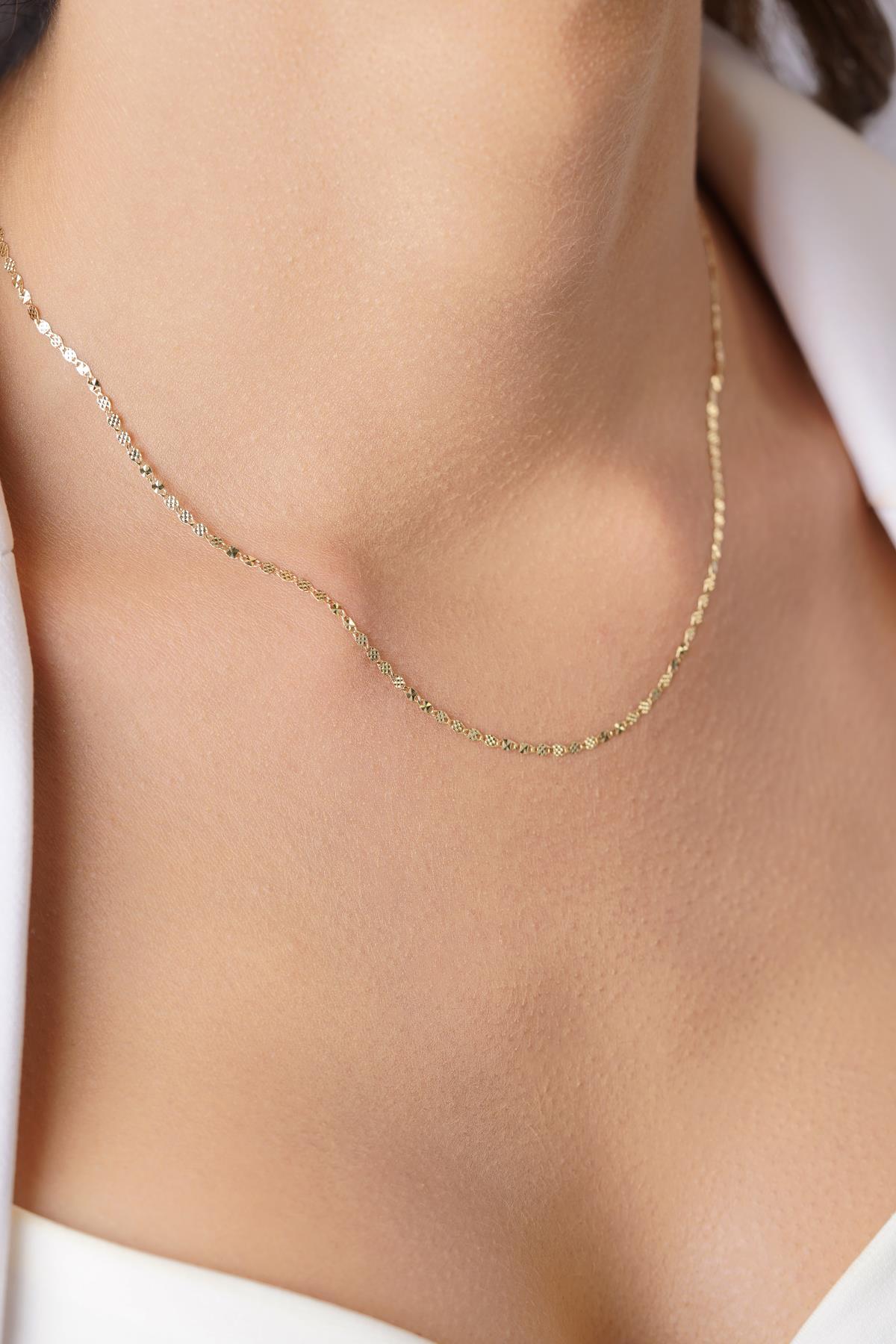 14 Ayar Altın Aynalı Valentino Zincir Kolye - Fiyonk Kuyumculuk (1)