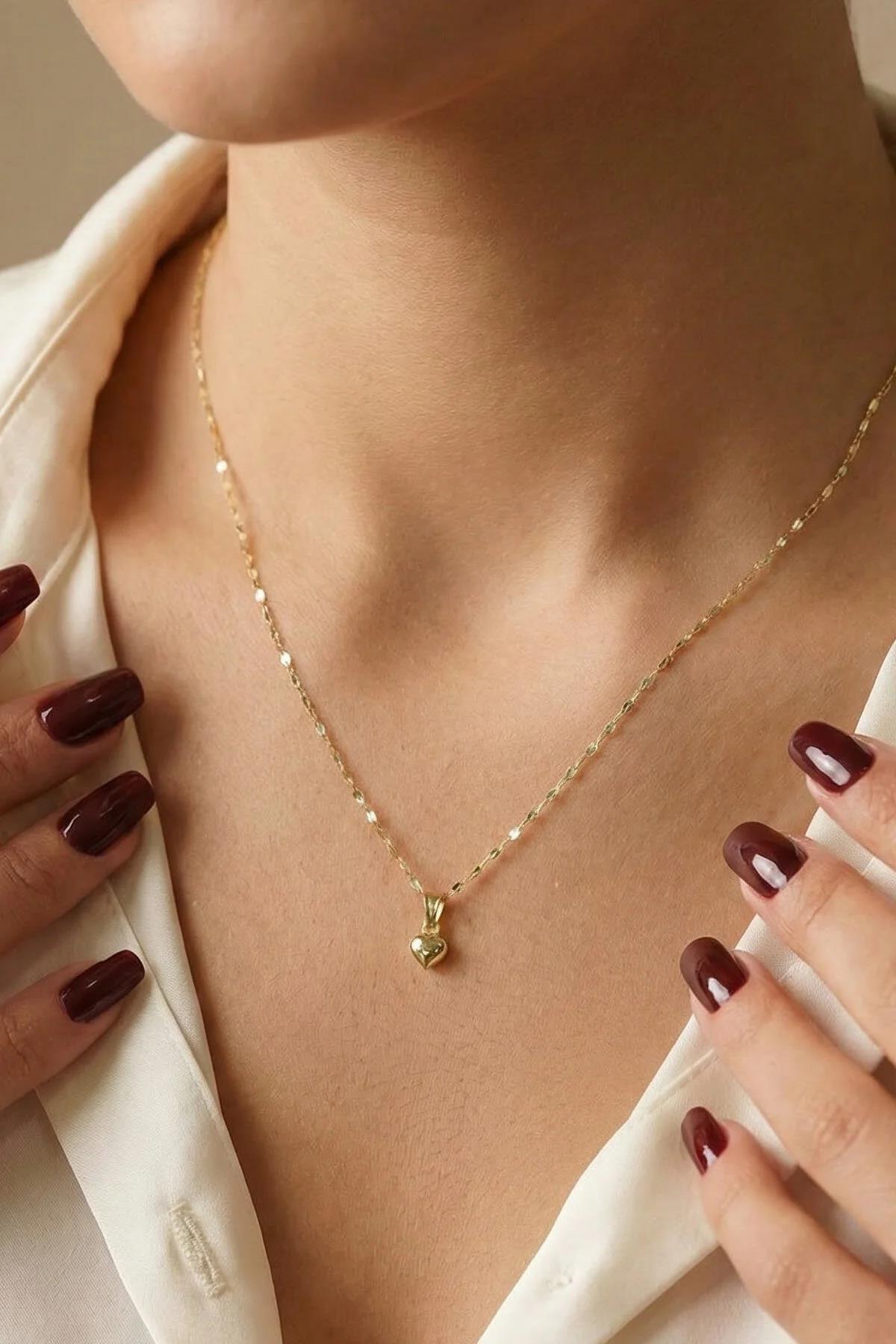 14 Ayar Altın Aynalı Zincir Kalp Kolye 1.35 mm - Fiyonk Kuyumculuk