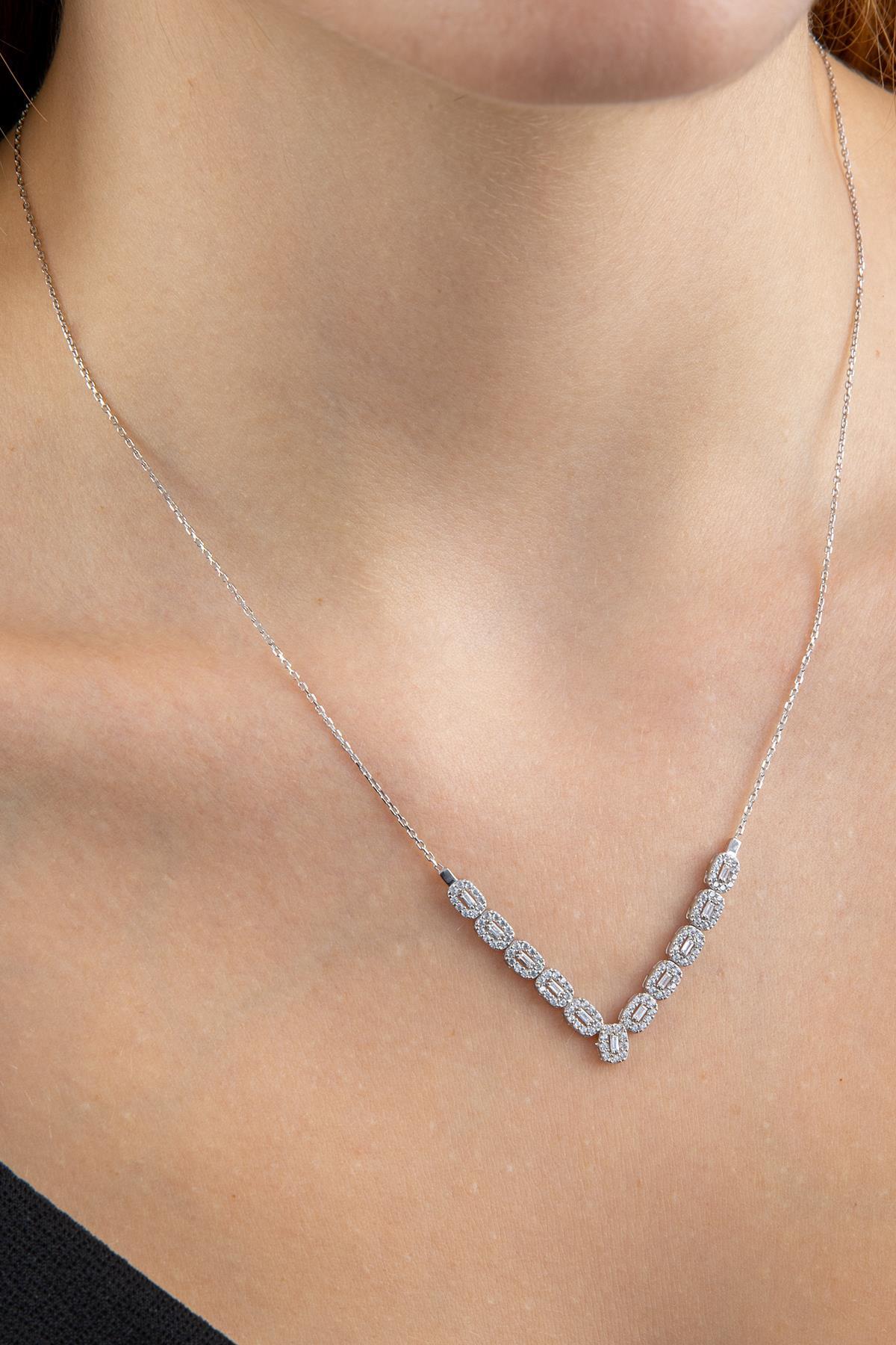 14 Ayar Altın Baget Dizisi Kolye - Fiyonk Kuyumculuk