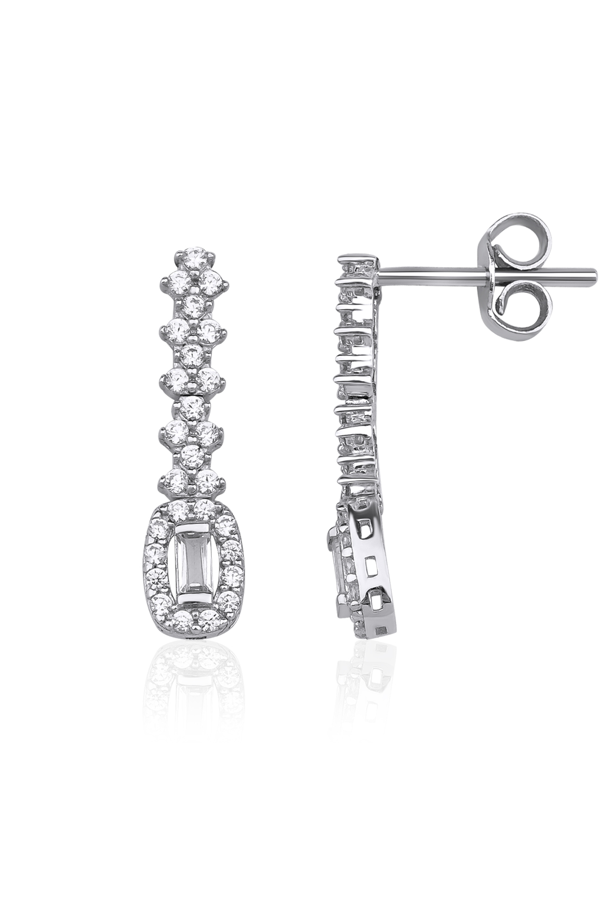 14 Ayar Altın Baget Taş Detaylı Küpe - Fiyonk Kuyumculuk