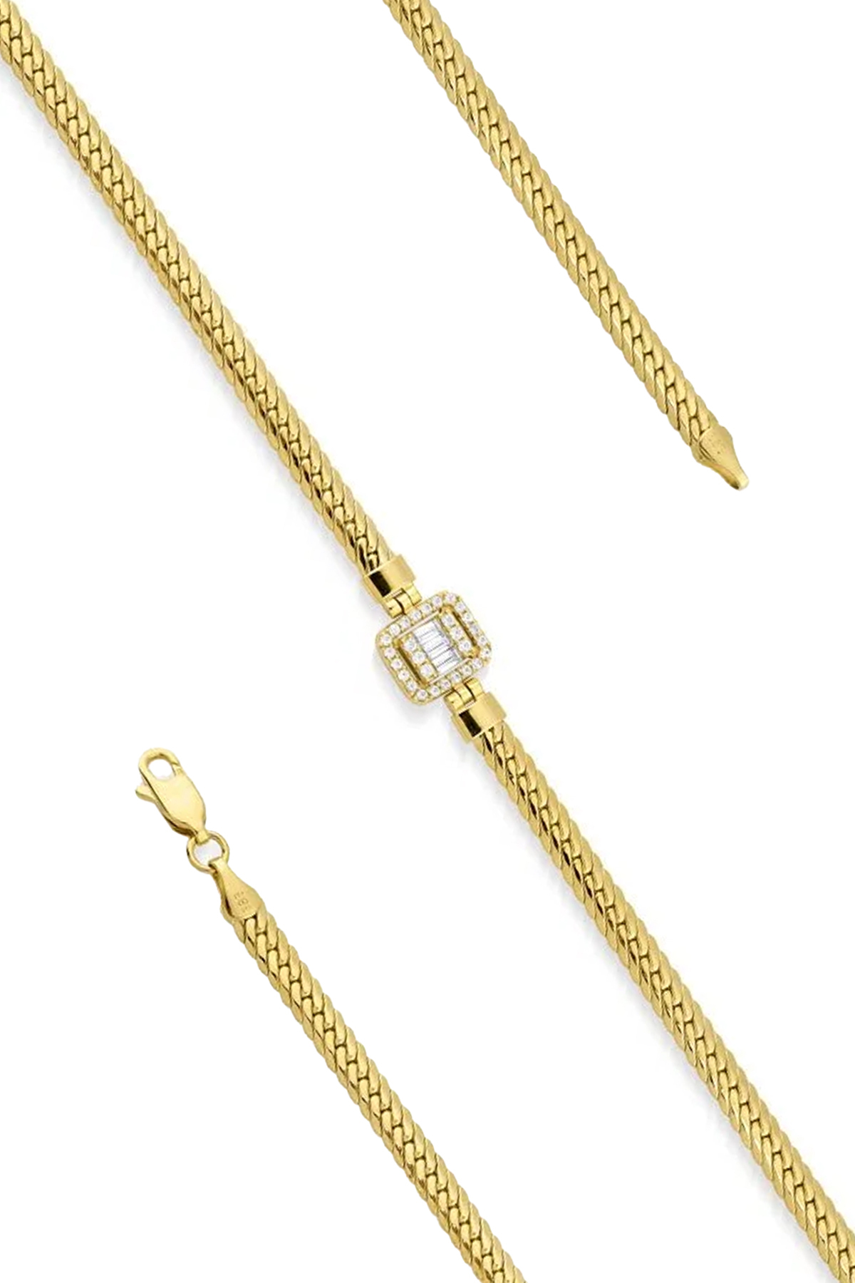 14 Ayar Altın Baget Taşlı Balıksırtı Bileklik - Fiyonk Kuyumculuk