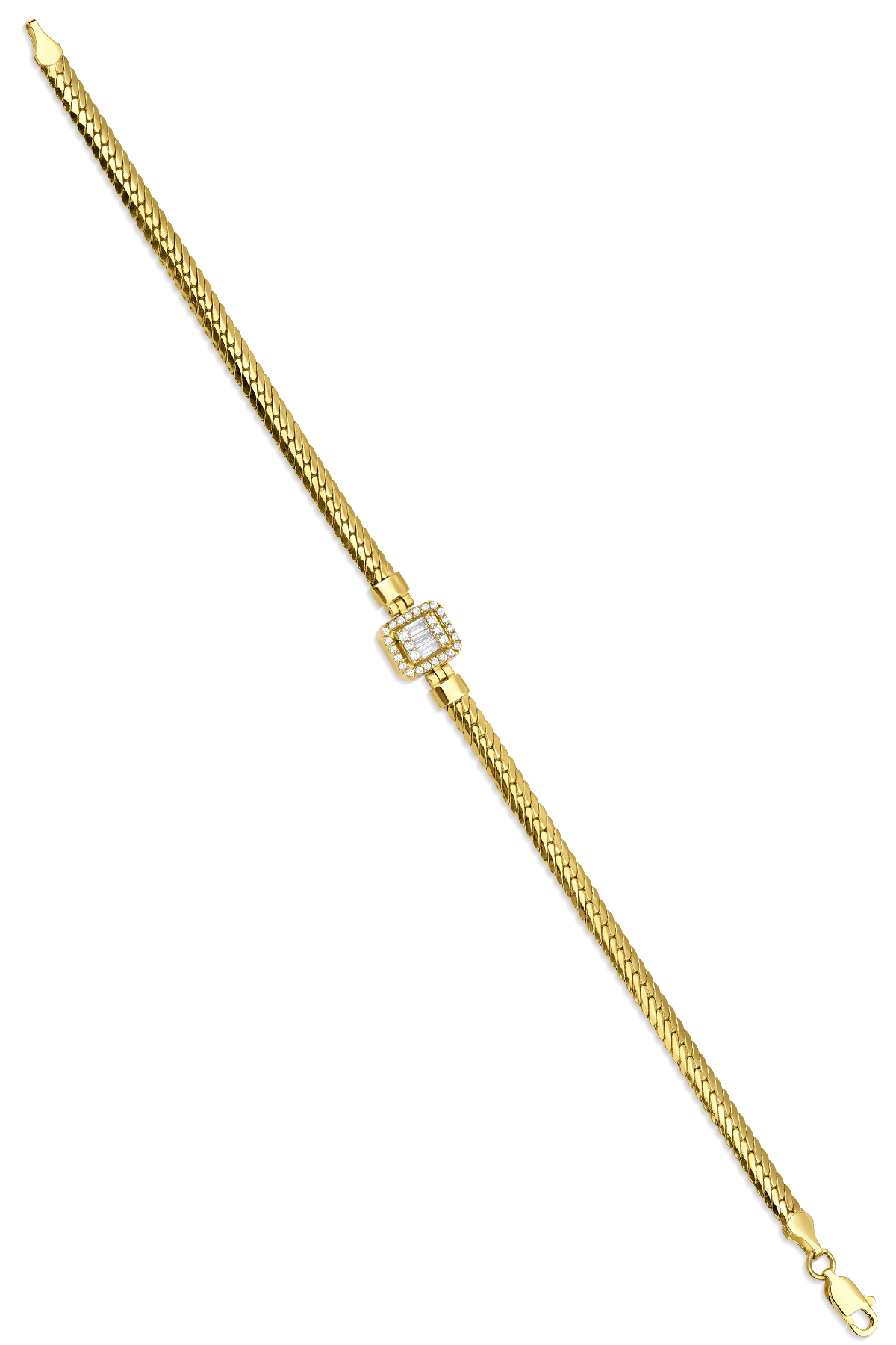 14 Ayar Altın Baget Taşlı Balıksırtı Bileklik - Fiyonk Kuyumculuk (1)