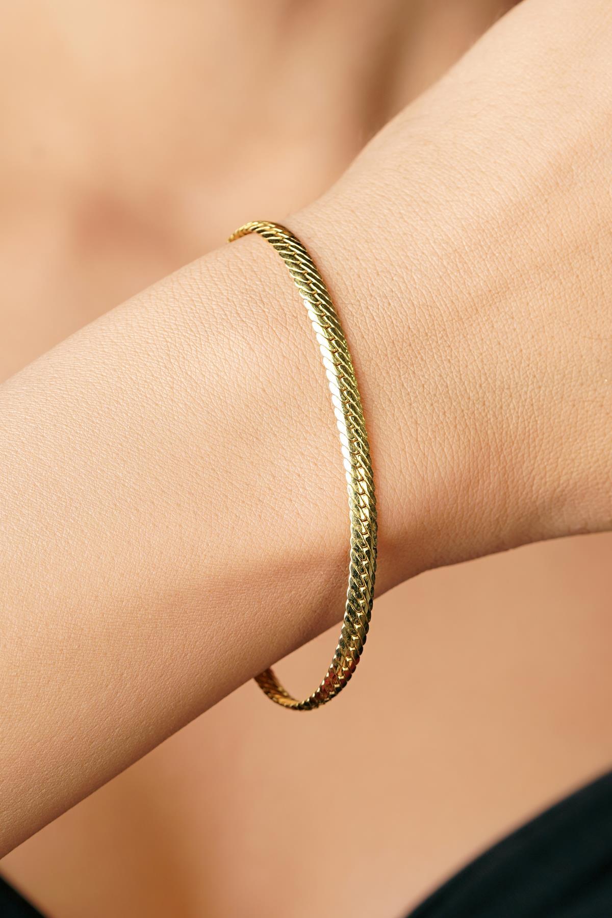 14 Ayar Altın Balıksırtı Bileklik 4 mm - Fiyonk Kuyumculuk