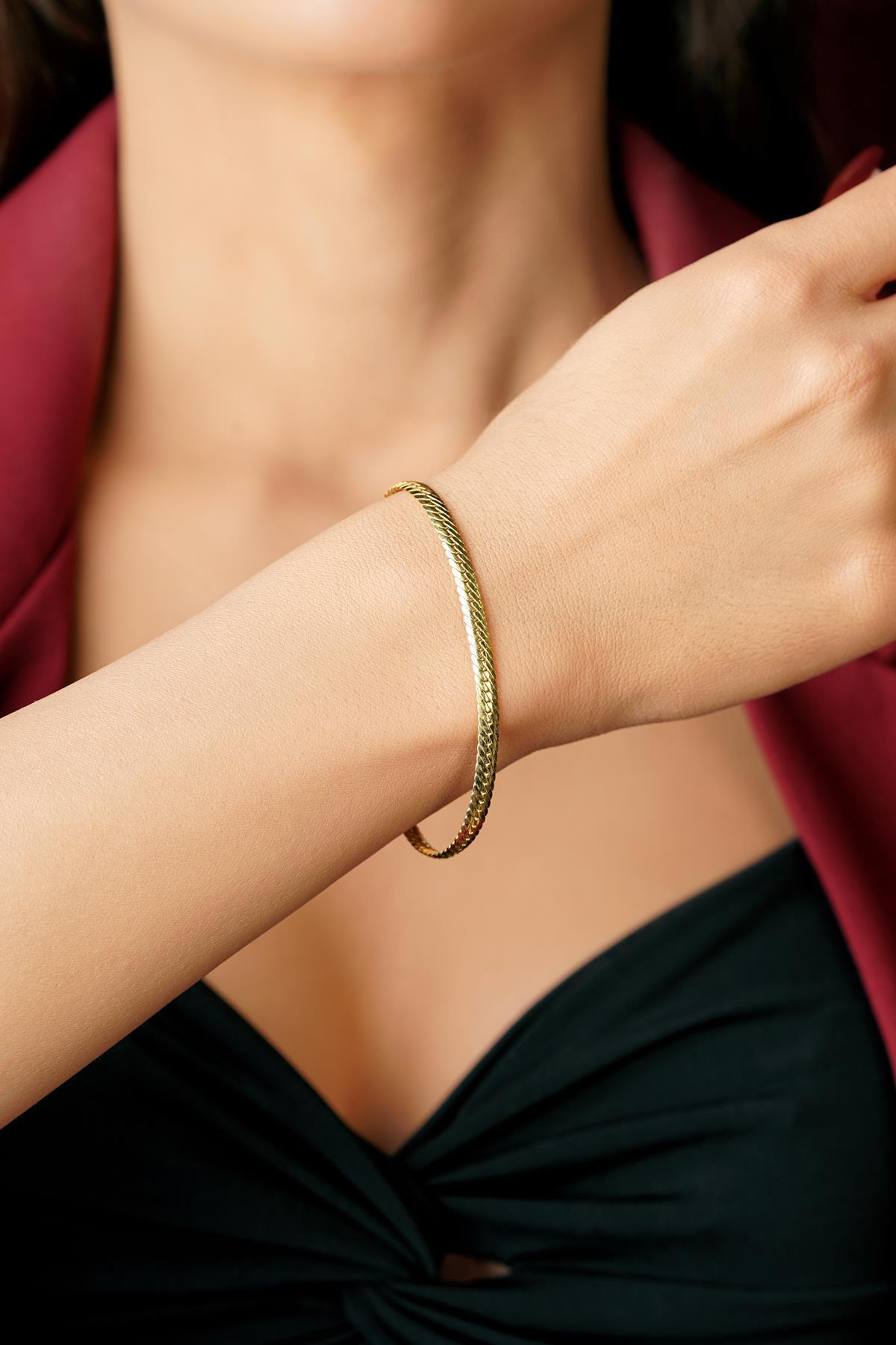 14 Ayar Altın Balıksırtı Bileklik 4 mm - Fiyonk Kuyumculuk (1)