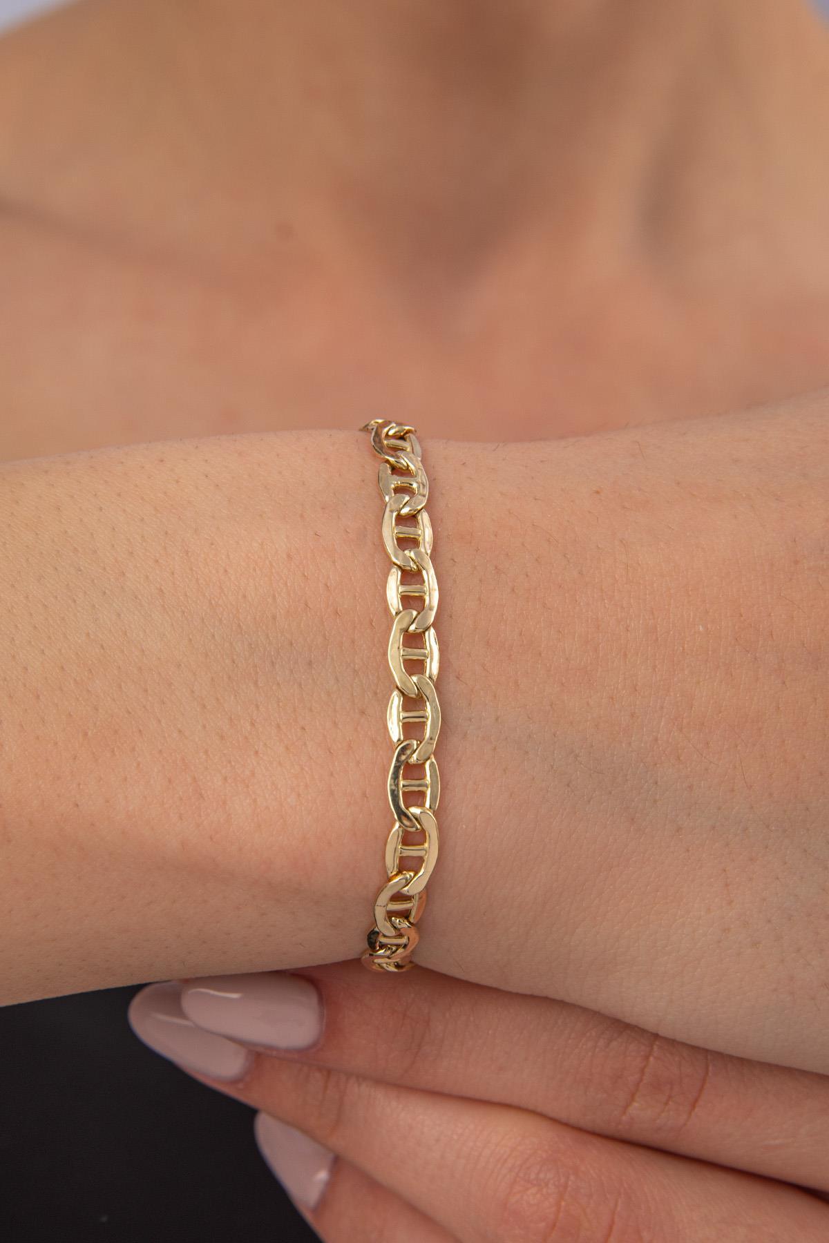 14 Ayar Altın Barlı Valentino Zincir Bileklik 5 mm - Fiyonk Kuyumculuk