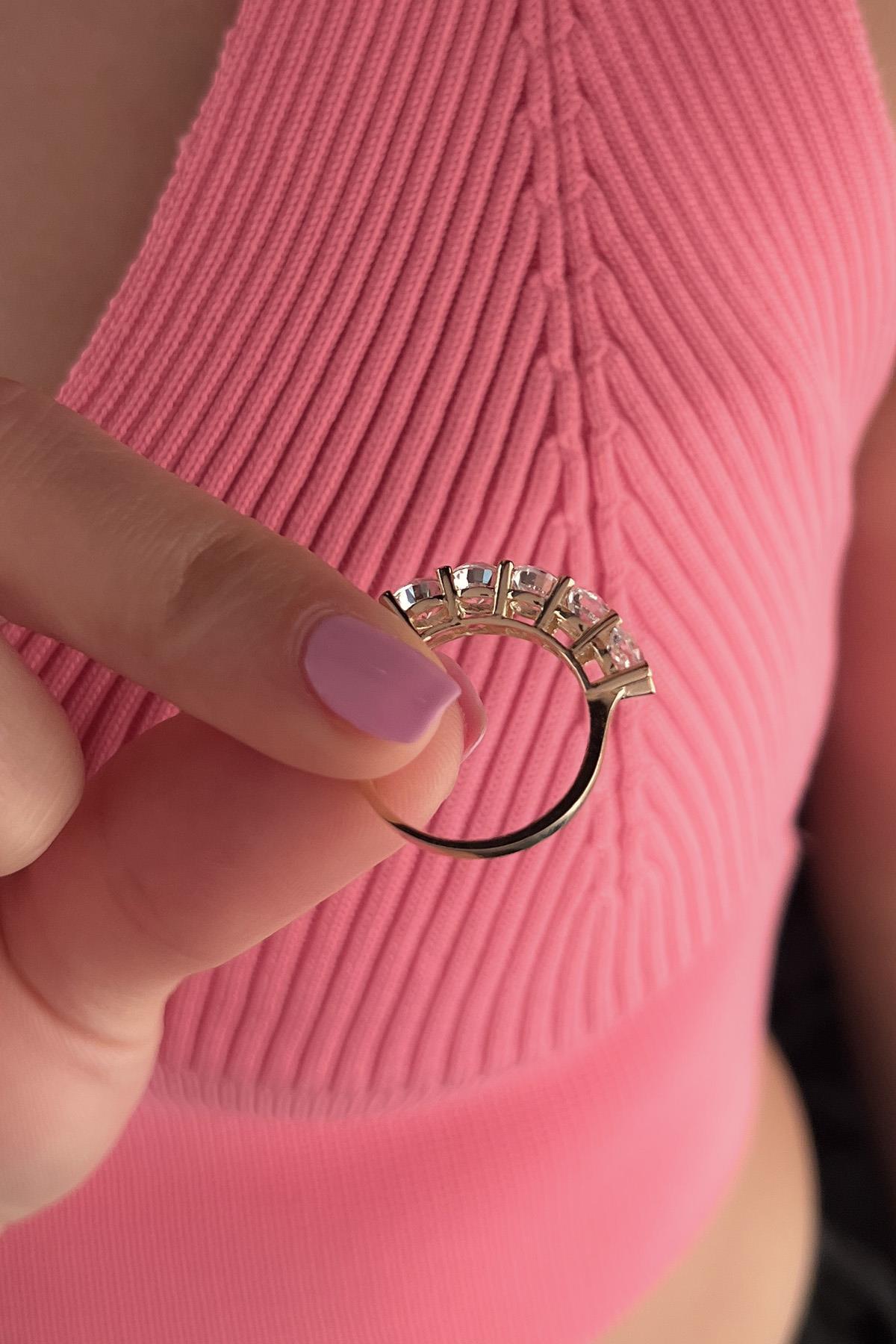 14 Ayar Altın Beştaş Yüzük - Fiyonk Kuyumculuk (1)