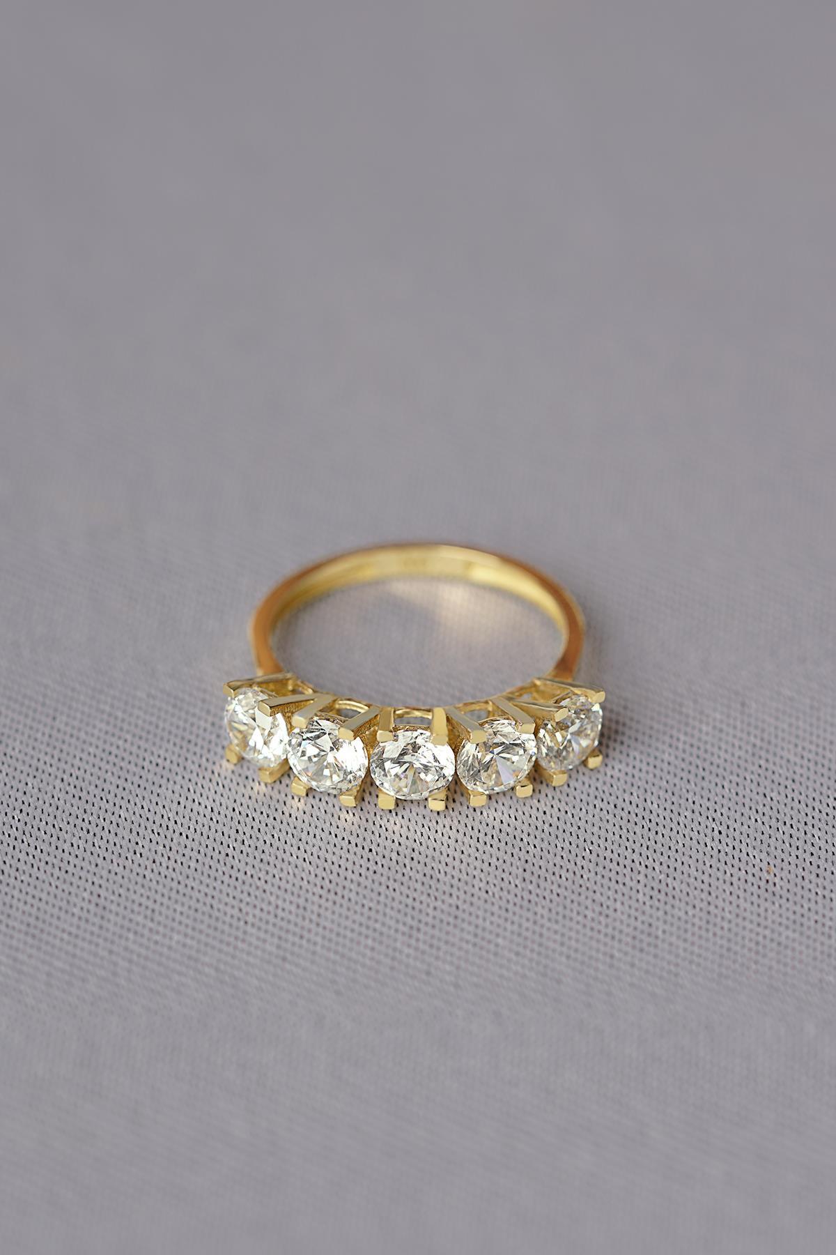 14 Ayar Altın Beştaş Yüzük - Fiyonk Kuyumculuk (1)