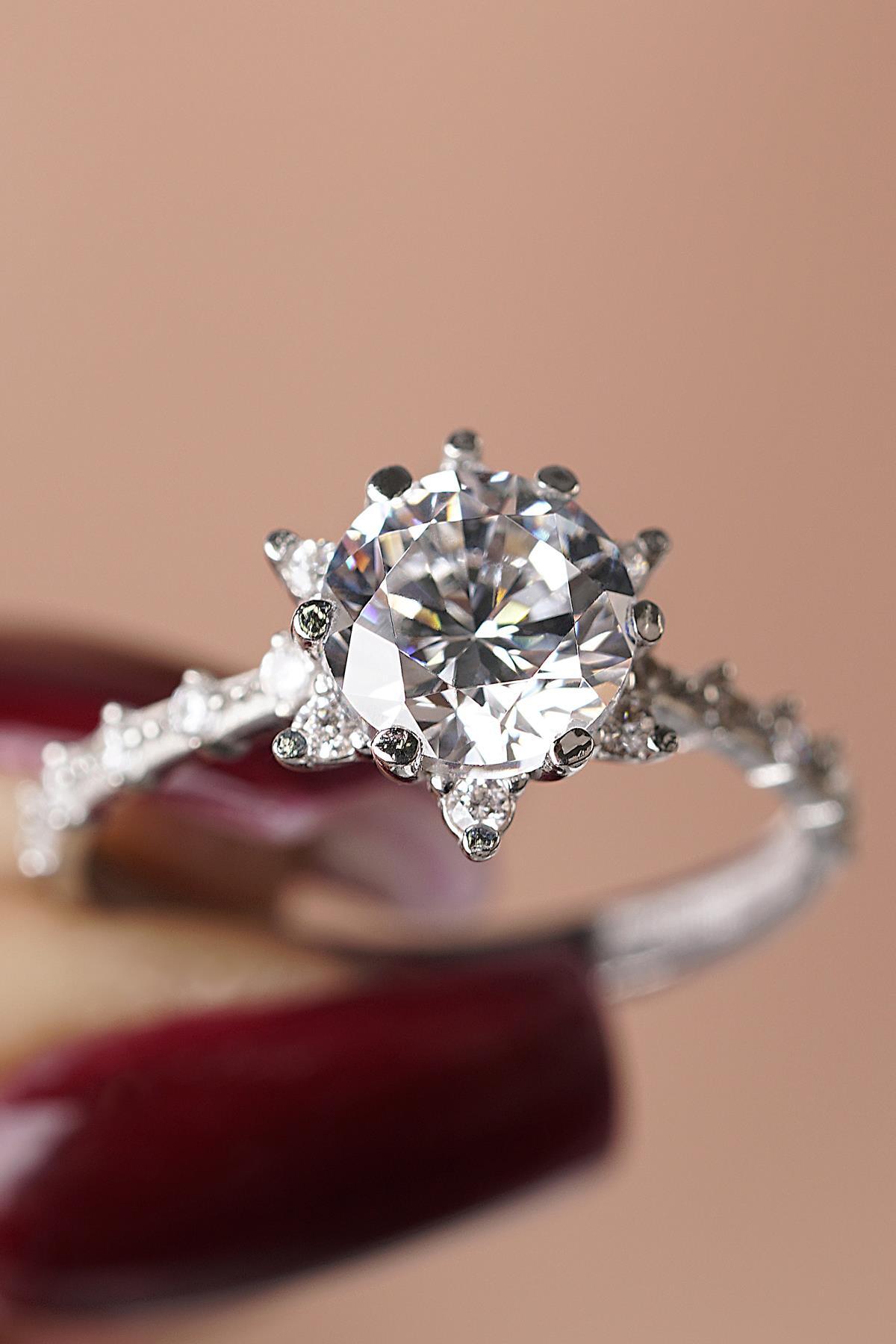 14 Ayar Altın Beyaz Lotus Tektaş Yüzük - Fiyonk Kuyumculuk (1)