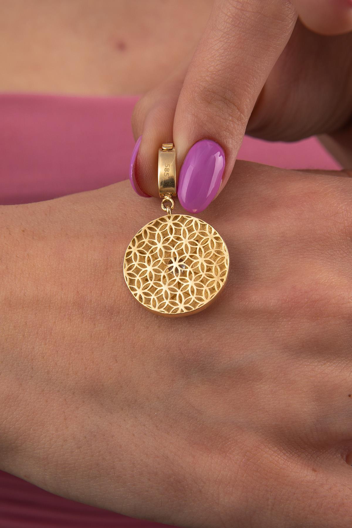 14 Ayar Altın Beyaz Mineli Kar Tanesi Kolye Ucu - Fiyonk Kuyumculuk (1)