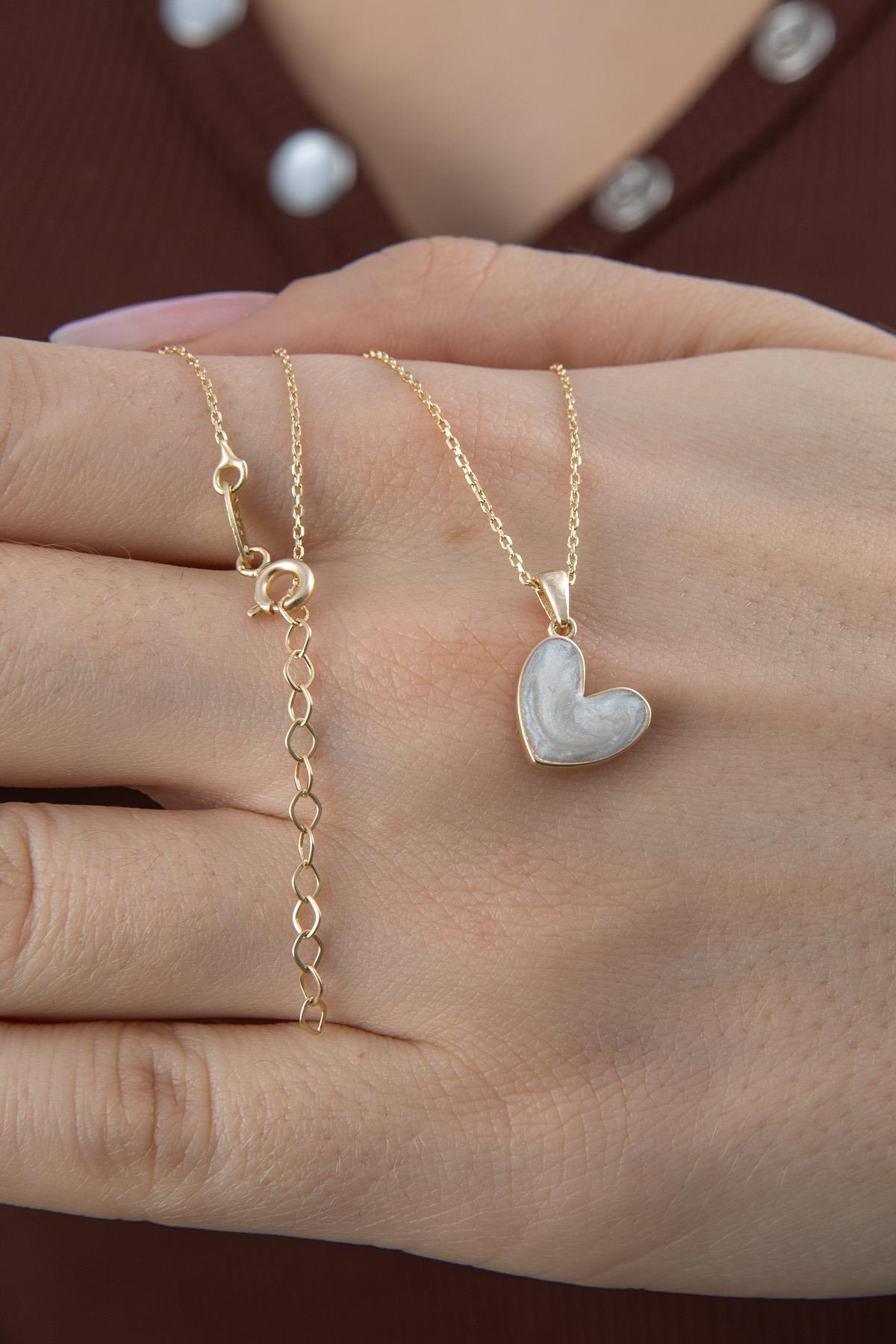 14 Ayar Altın Beyaz Mineli Mini Kalp Kolye - Fiyonk Kuyumculuk (1)