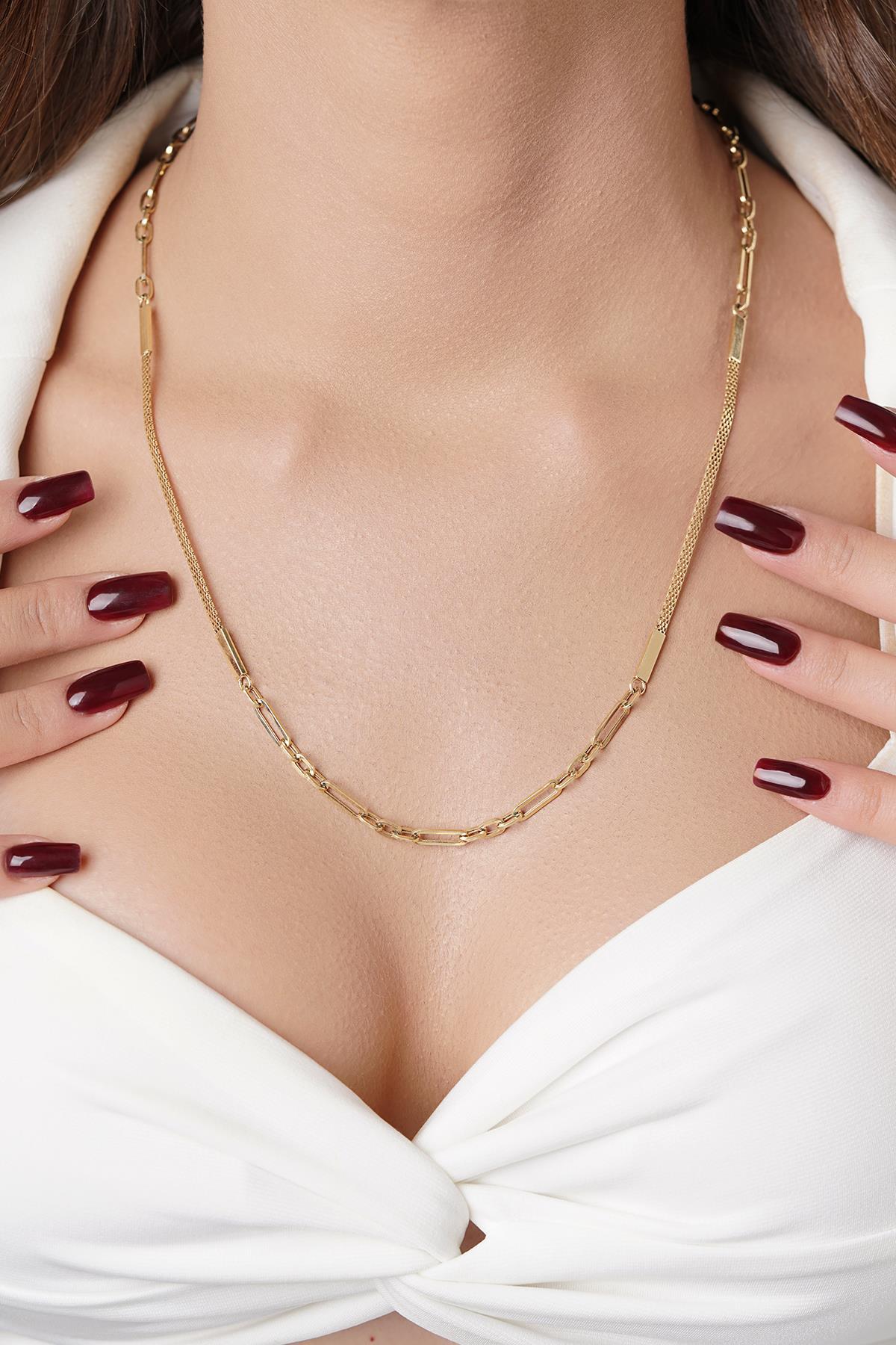 14 Ayar Altın Bismark Detaylı Ataç Zincir - Fiyonk Kuyumculuk (1)