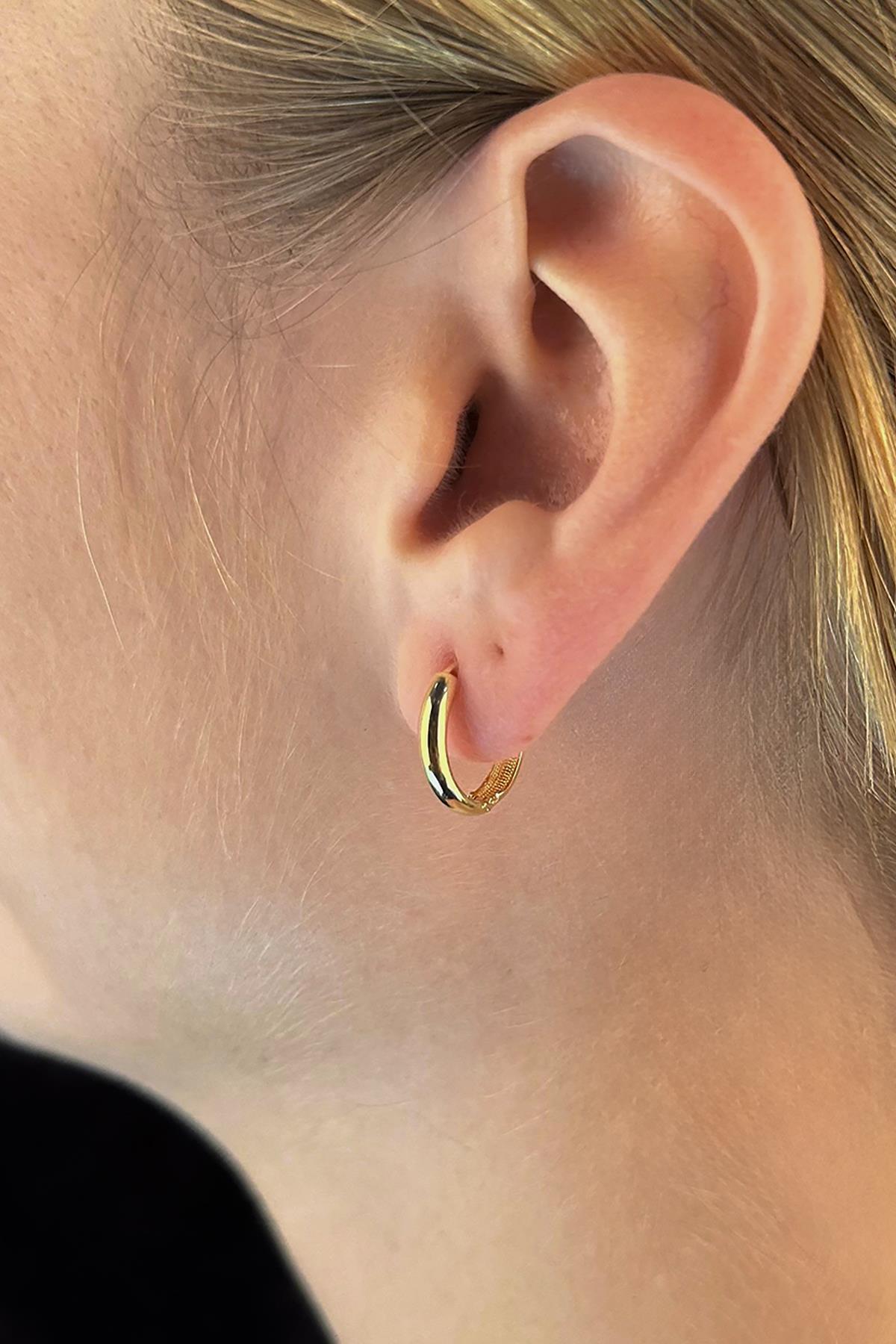 14 Ayar Altın Bombeli Halka Küpe 1 - Fiyonk Kuyumculuk