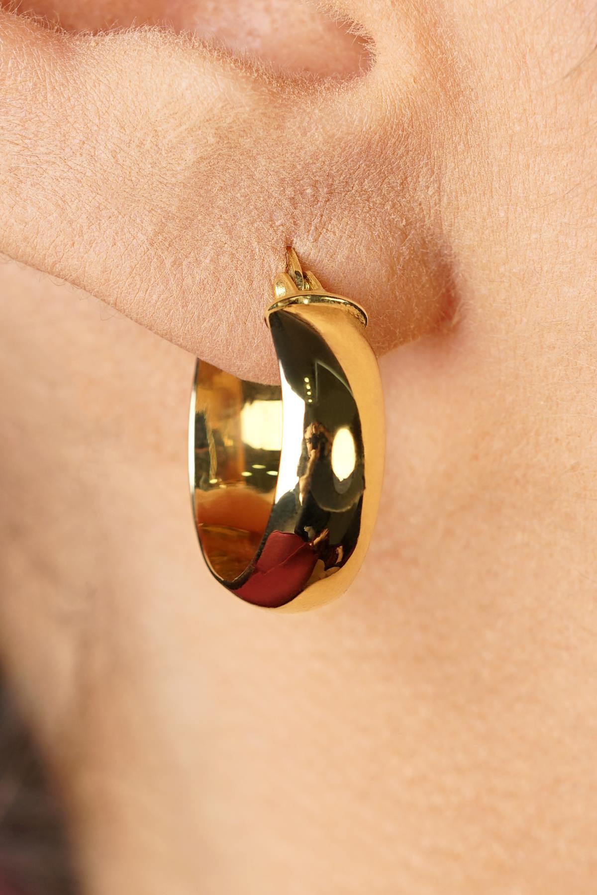 14 Ayar Altın Bombeli Halka Küpe 7 - Fiyonk Kuyumculuk