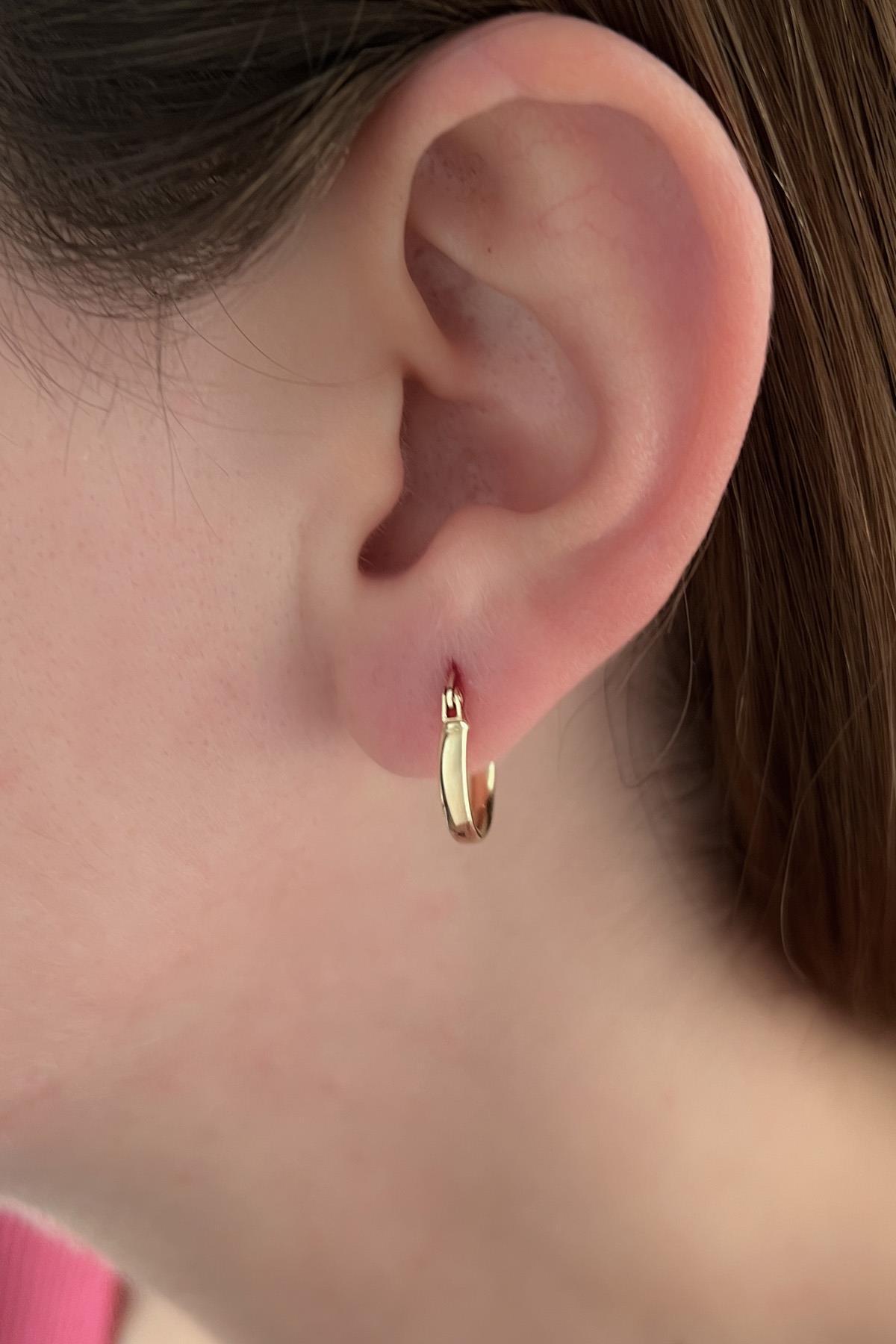 14 Ayar Altın Bombeli Halka Küpe - Fiyonk Kuyumculuk