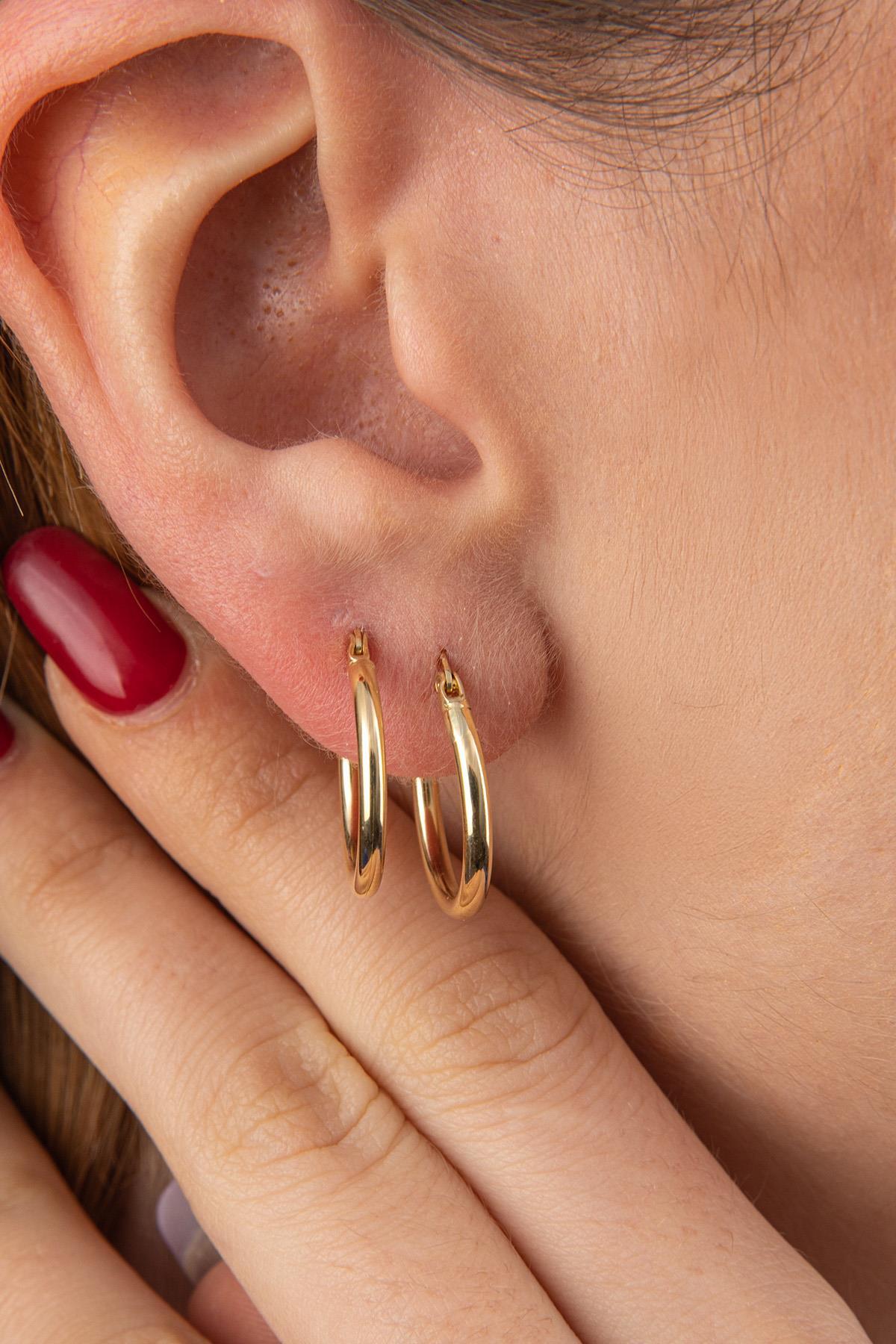 14 Ayar Altın Bombeli Halka Küpe 9 - Fiyonk Kuyumculuk