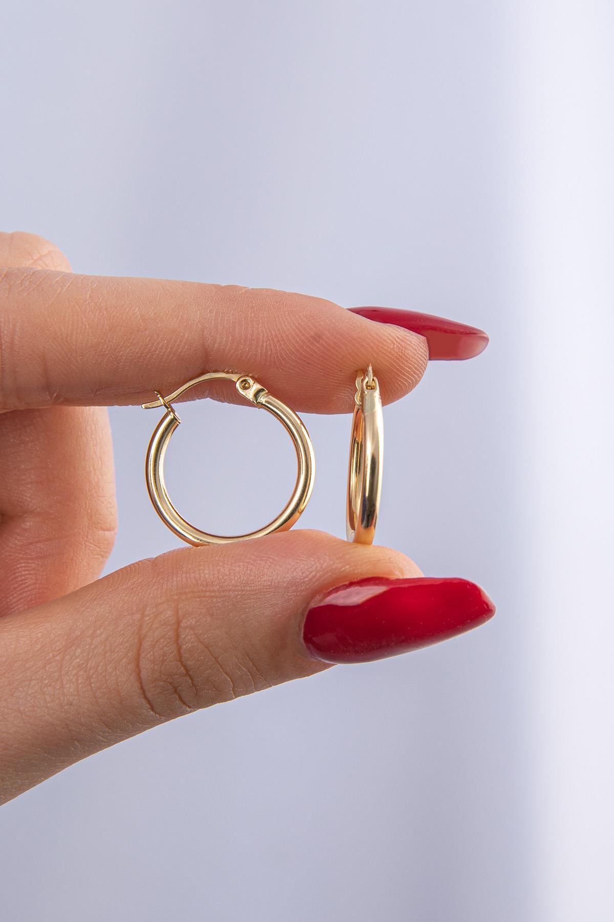 14 Ayar Altın Bombeli Halka Küpe 9 - Fiyonk Kuyumculuk (1)