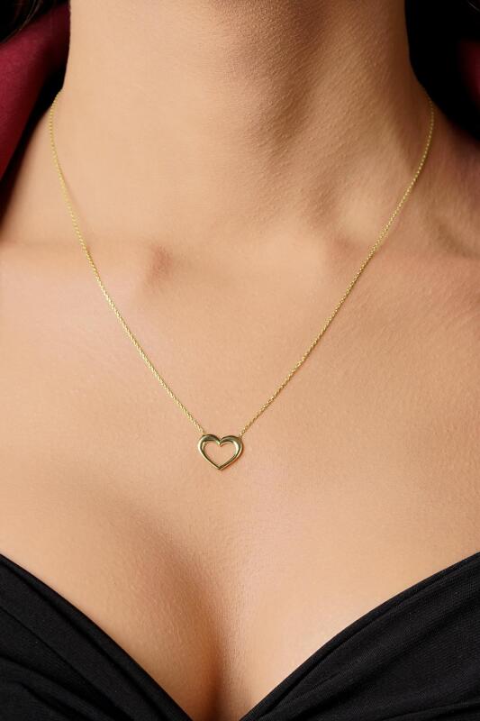 14 Ayar Altın Bombeli Kalp Kolye - Fiyonk Kuyumculuk