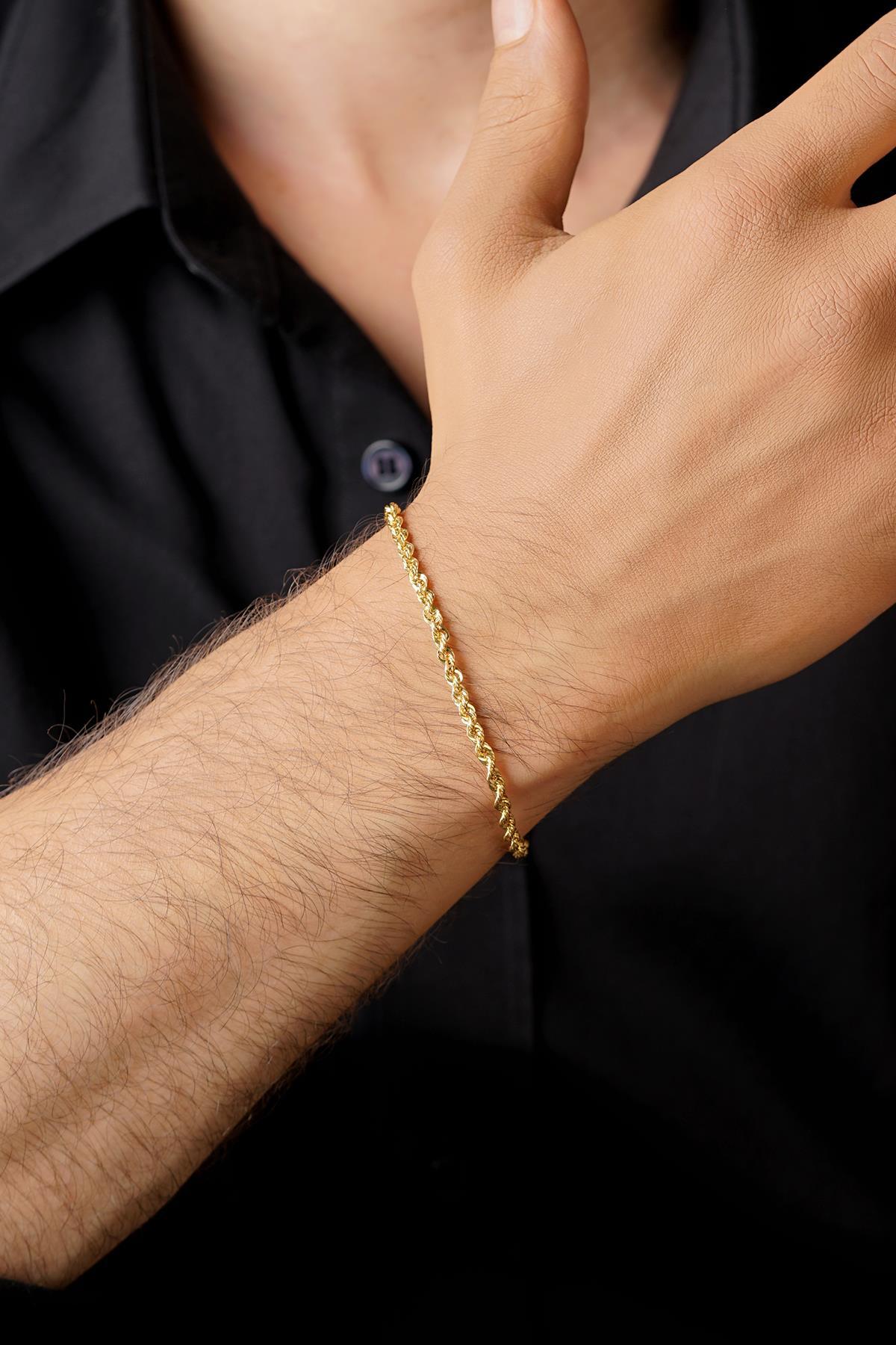 14 Ayar Altın Burgu Halat Zincir Erkek Bileklik 2.50 mm - Fiyonk Kuyumculuk