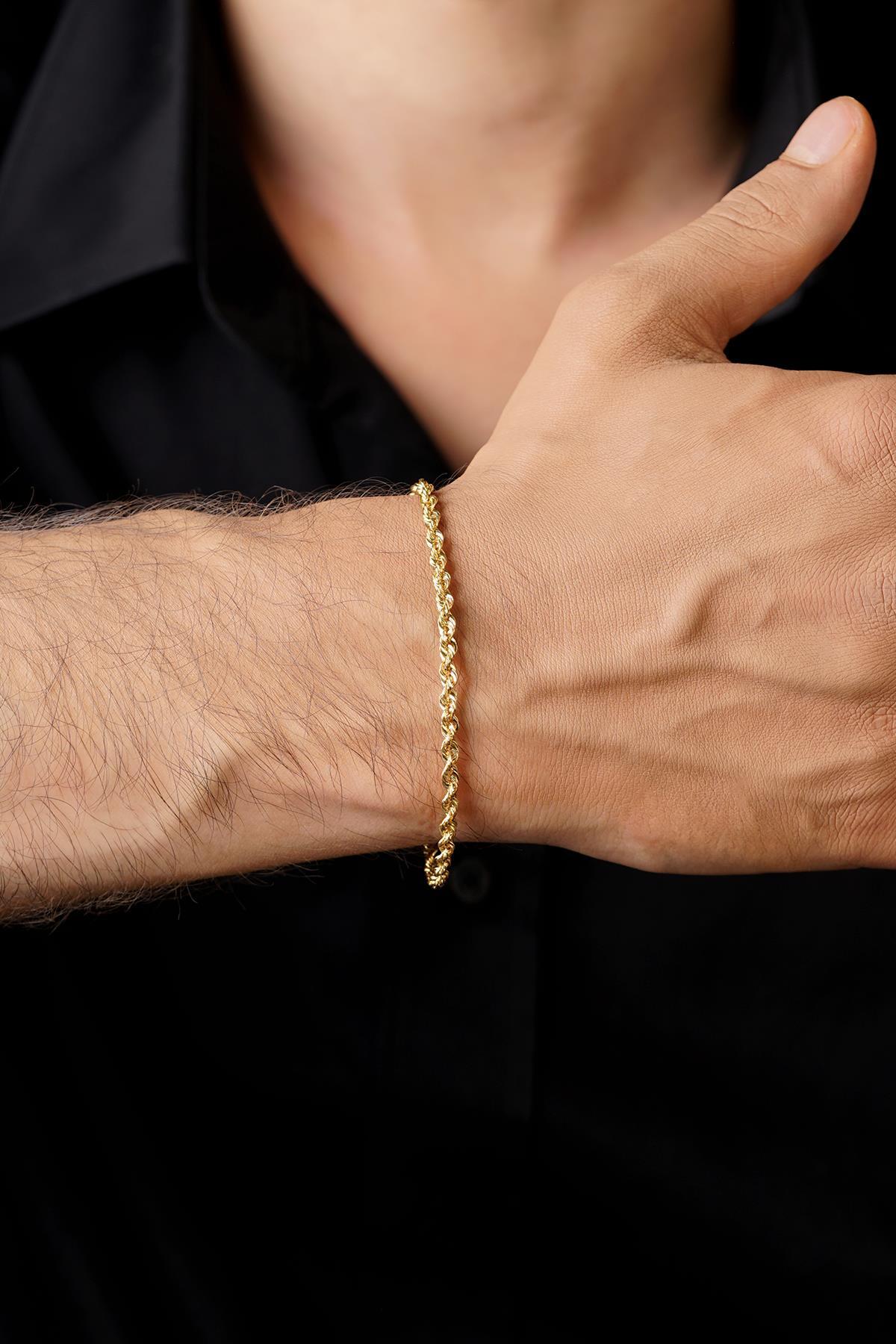 14 Ayar Altın Burgu Halat Zincir Erkek Bileklik 2.50 mm - Fiyonk Kuyumculuk (1)